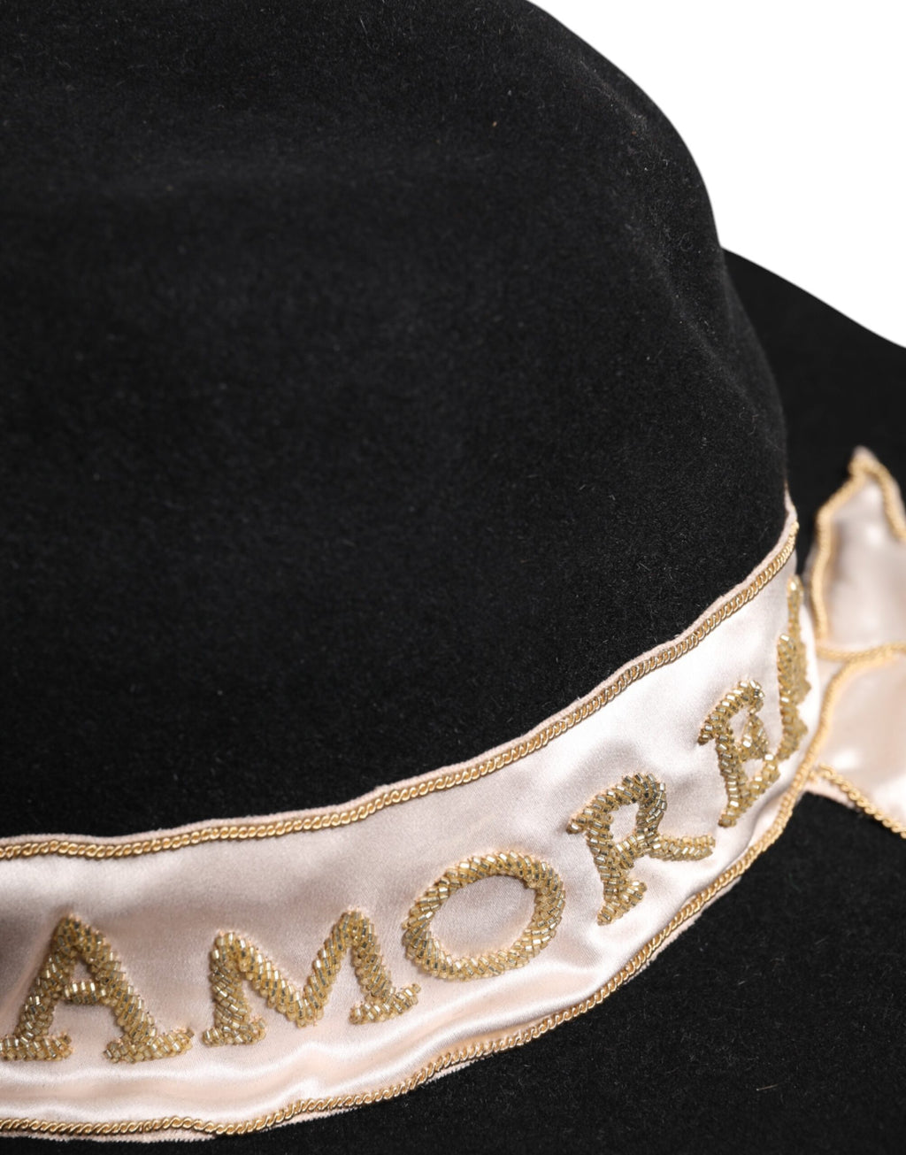 Dolce & Gabbana Black Logo Sequin Embroidery Wide Brim Hat
