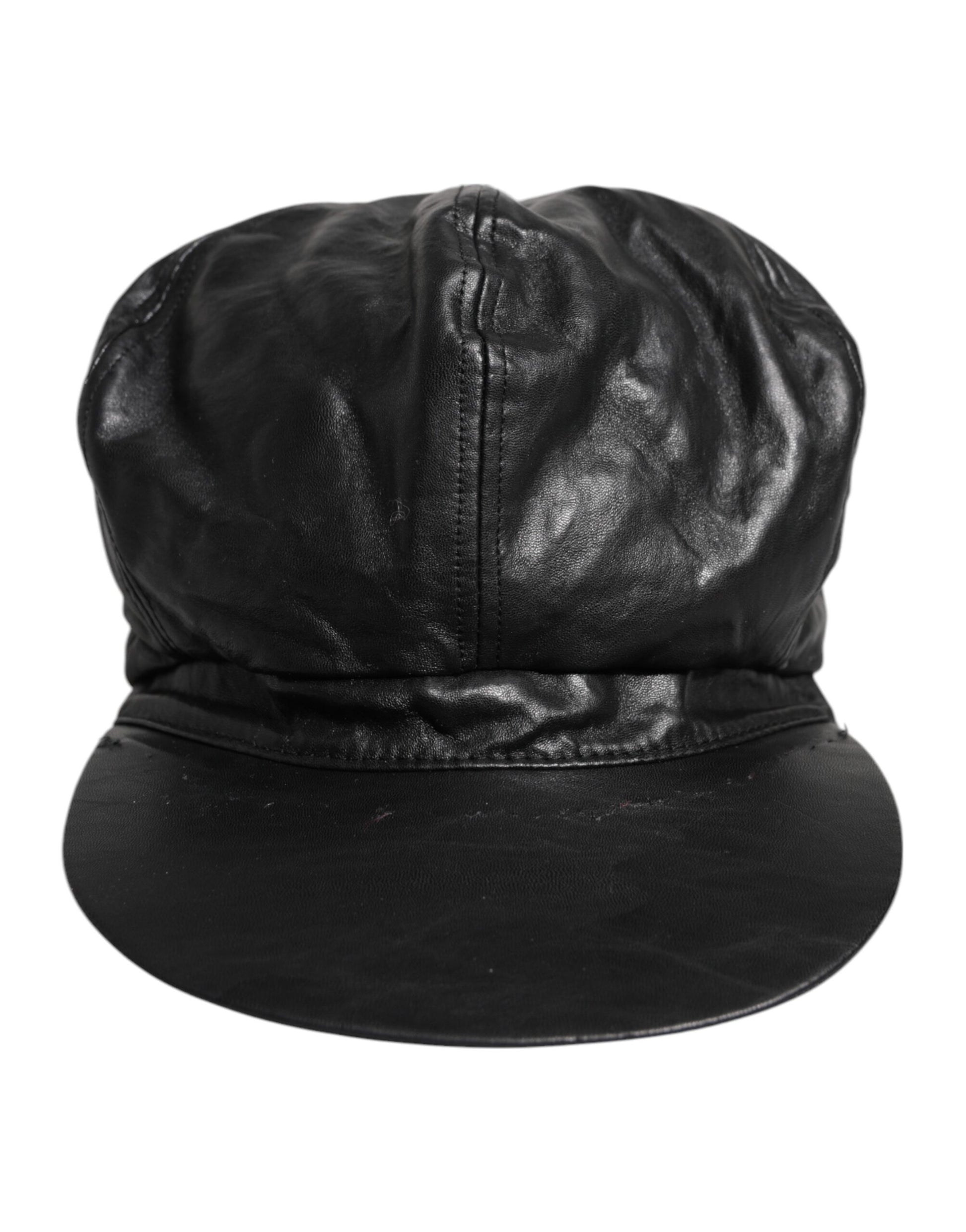 Dolce & Gabbana Black Calf Newsboy Capello Cabbie Hat