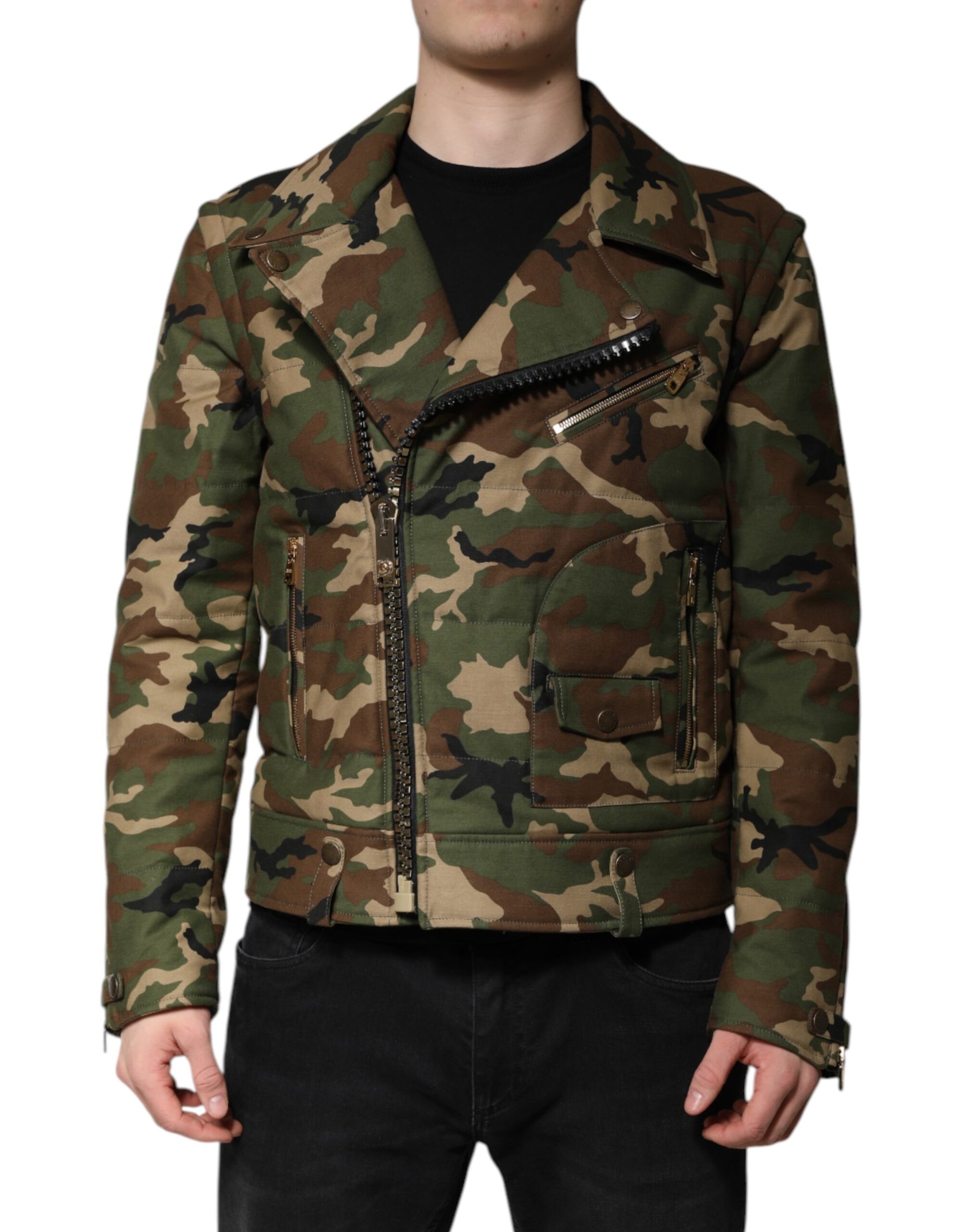 Dolce & Gabbana Multicolor Camouflage Nylon Biker Jacket