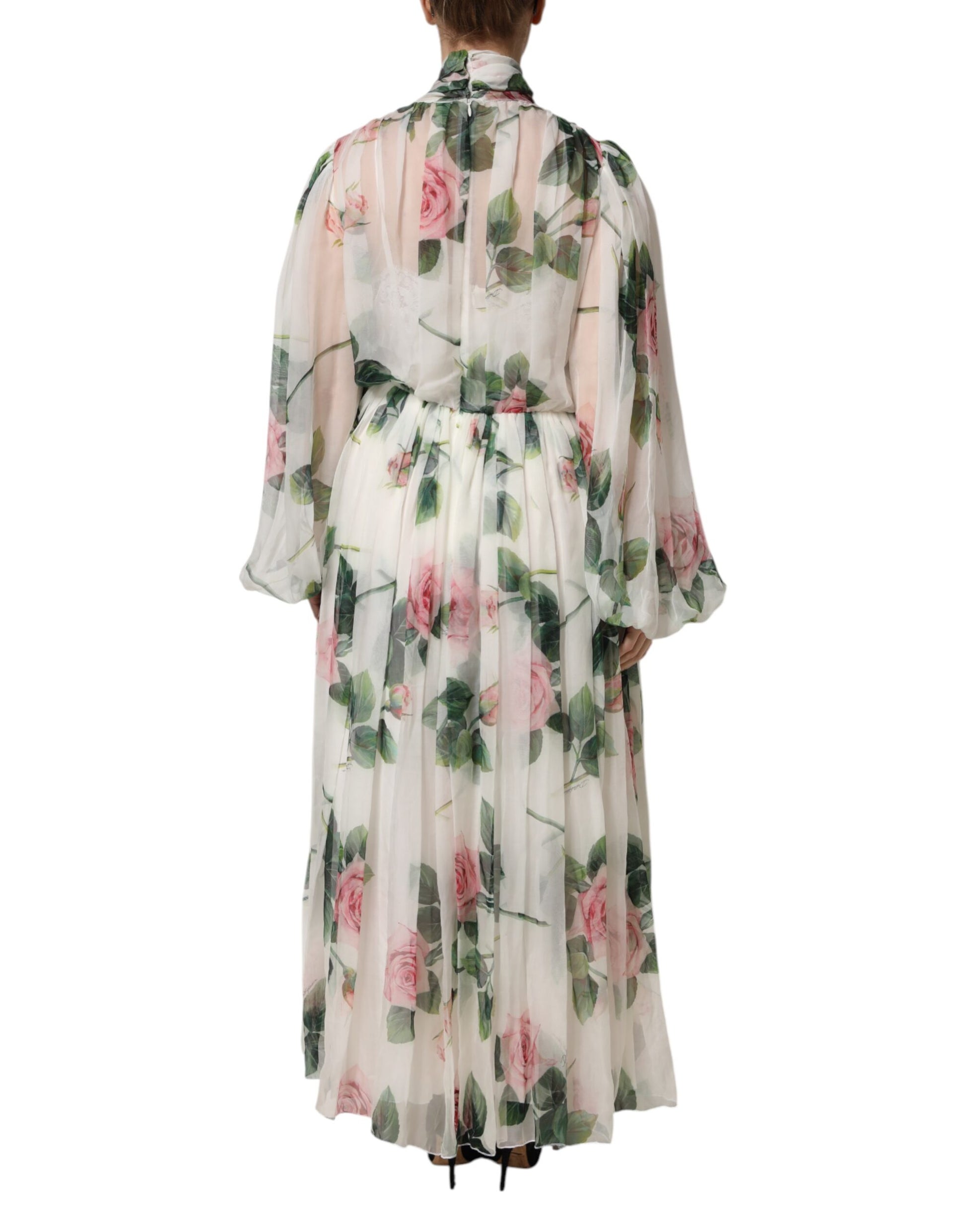 Dolce & Gabbana White Floral Roses Maxi Long Gown Dress
