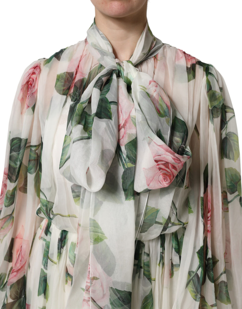 Dolce & Gabbana White Floral Roses Maxi Long Gown Dress