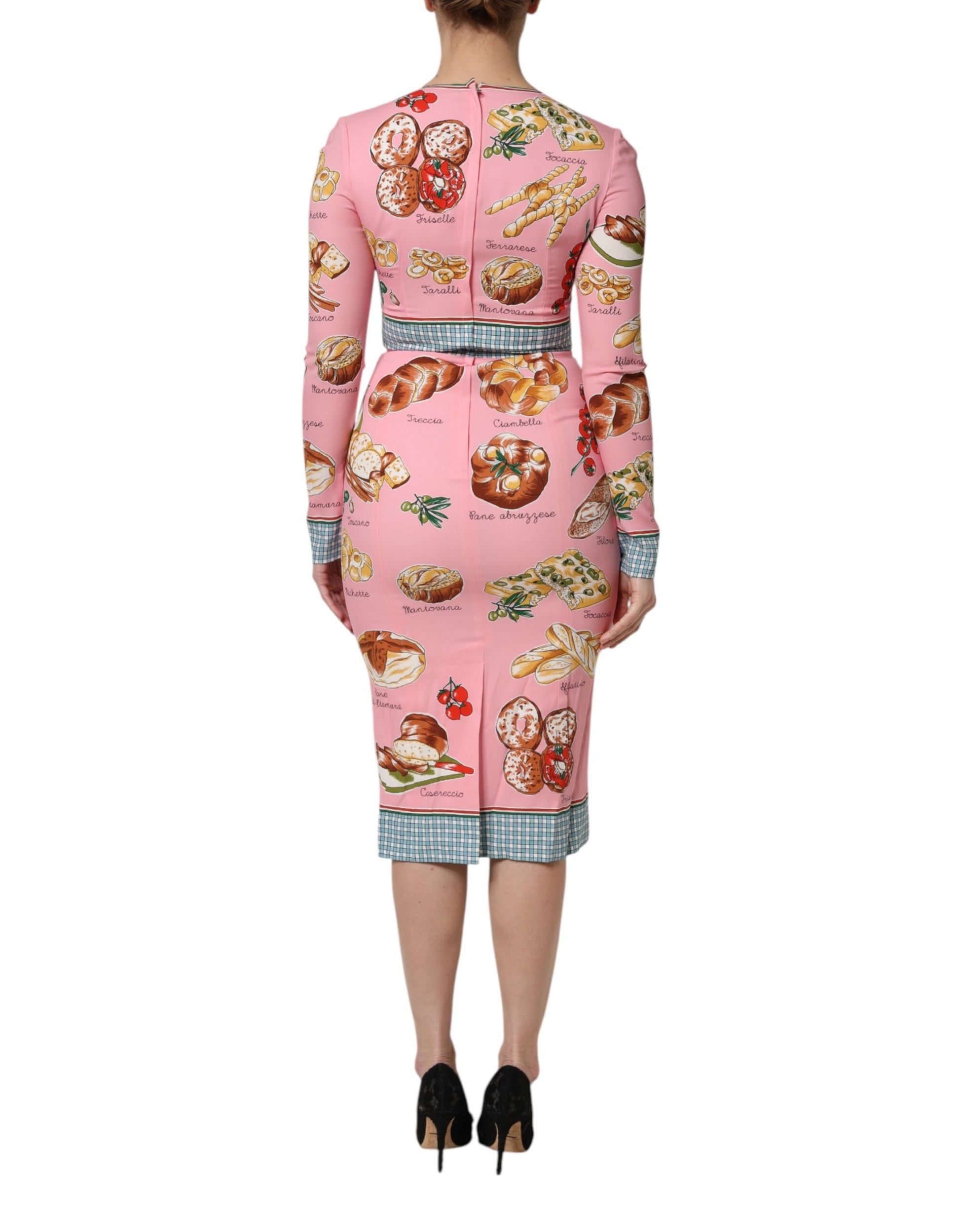Dolce & Gabbana Pink Pastry Print Bodycon Sheath Midi Dress