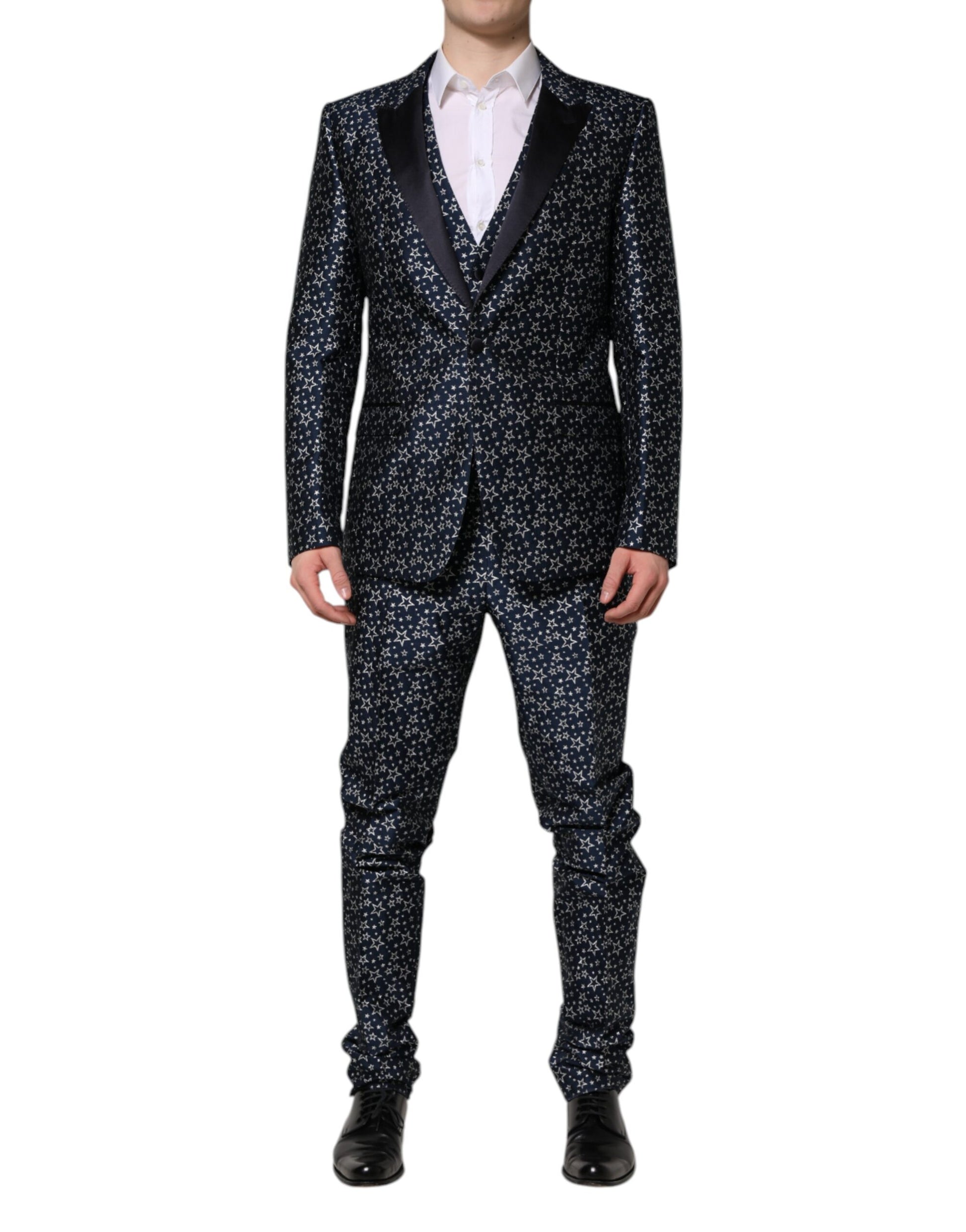 Dolce & Gabbana Blue MARTINI Star Jacquard 3 Piece Suit