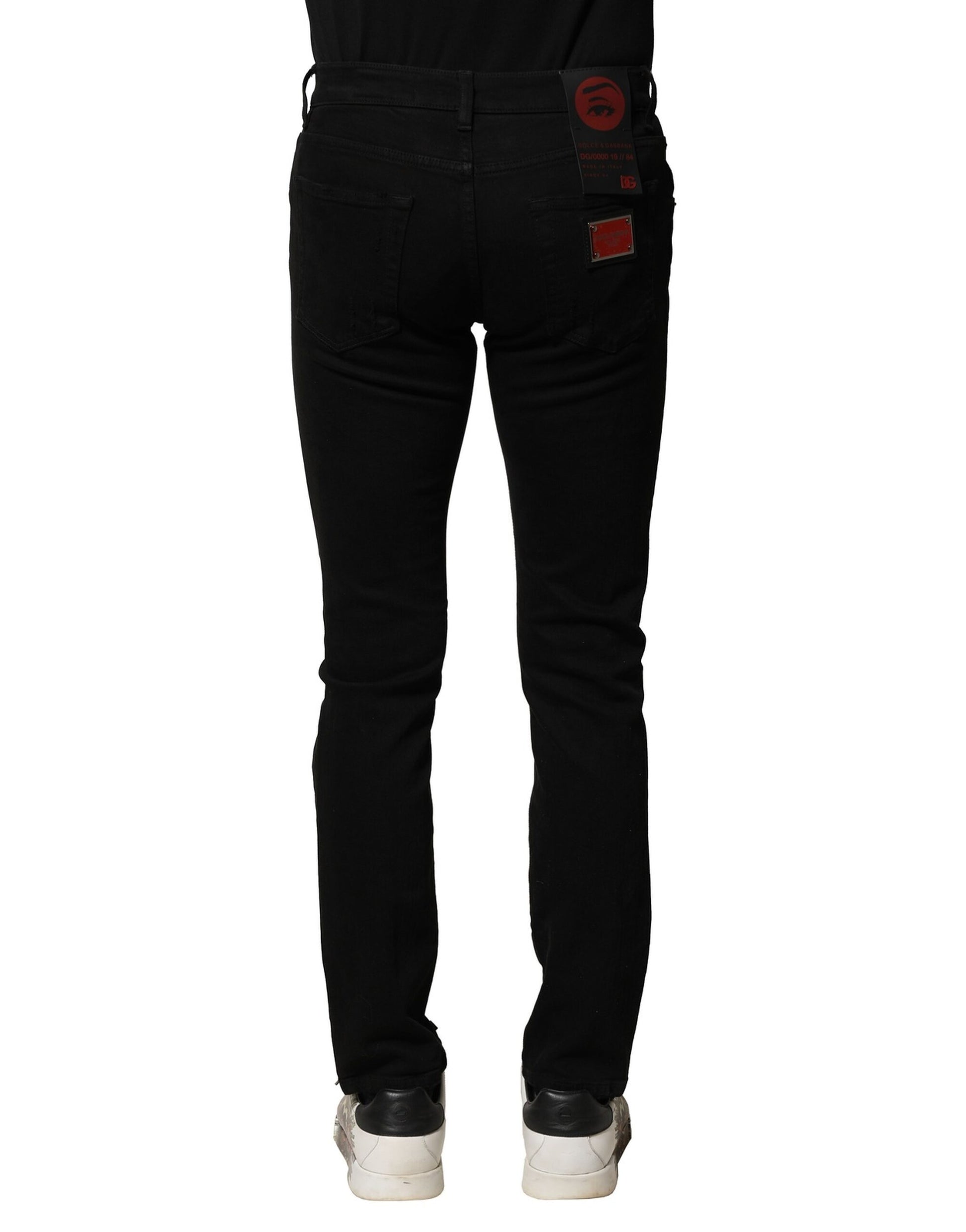 Dolce & Gabbana Black Cotton Logo Plaque Slim Denim Jeans