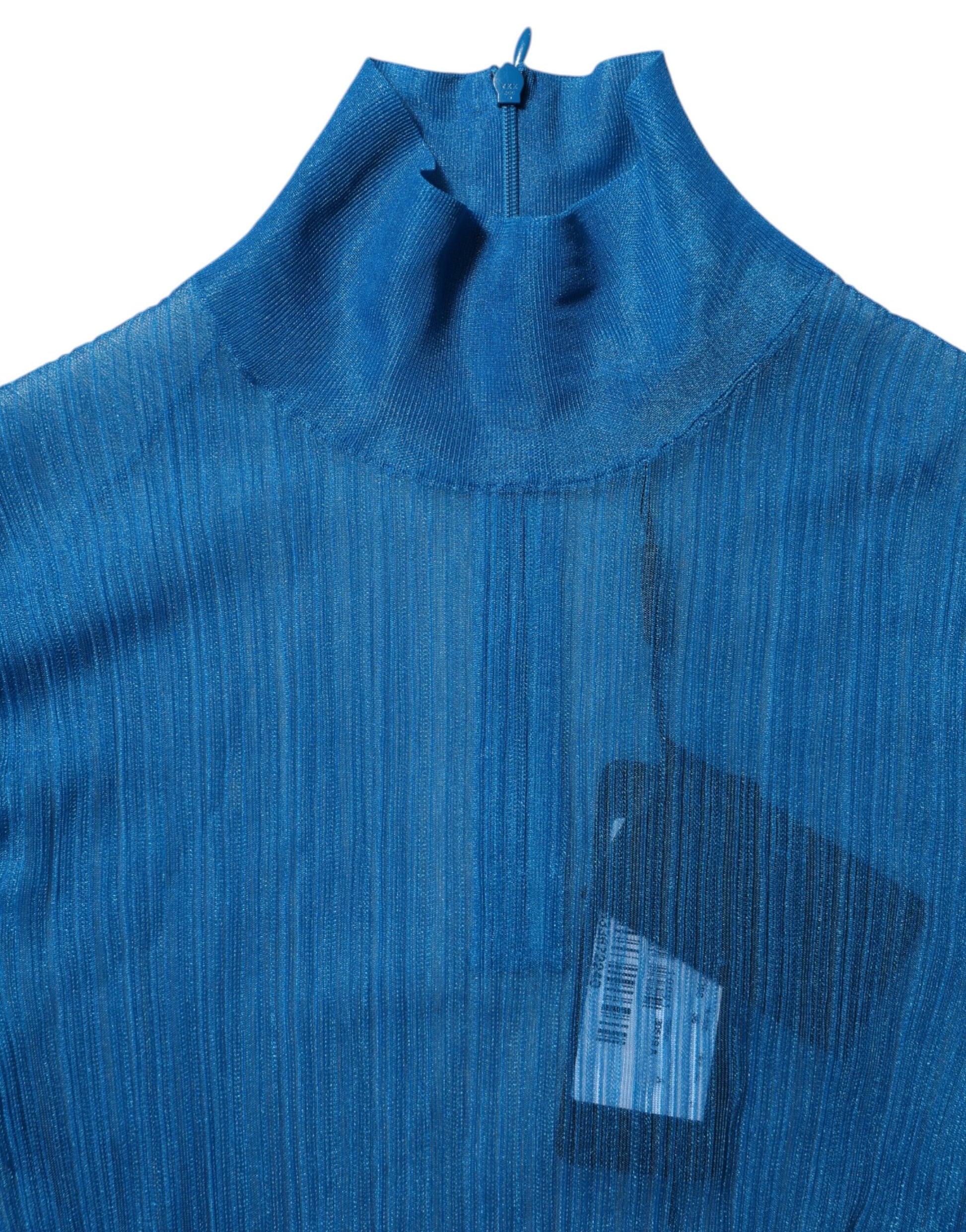 Dolce & Gabbana Blue See Through Turtleneck Long Sleeves Top