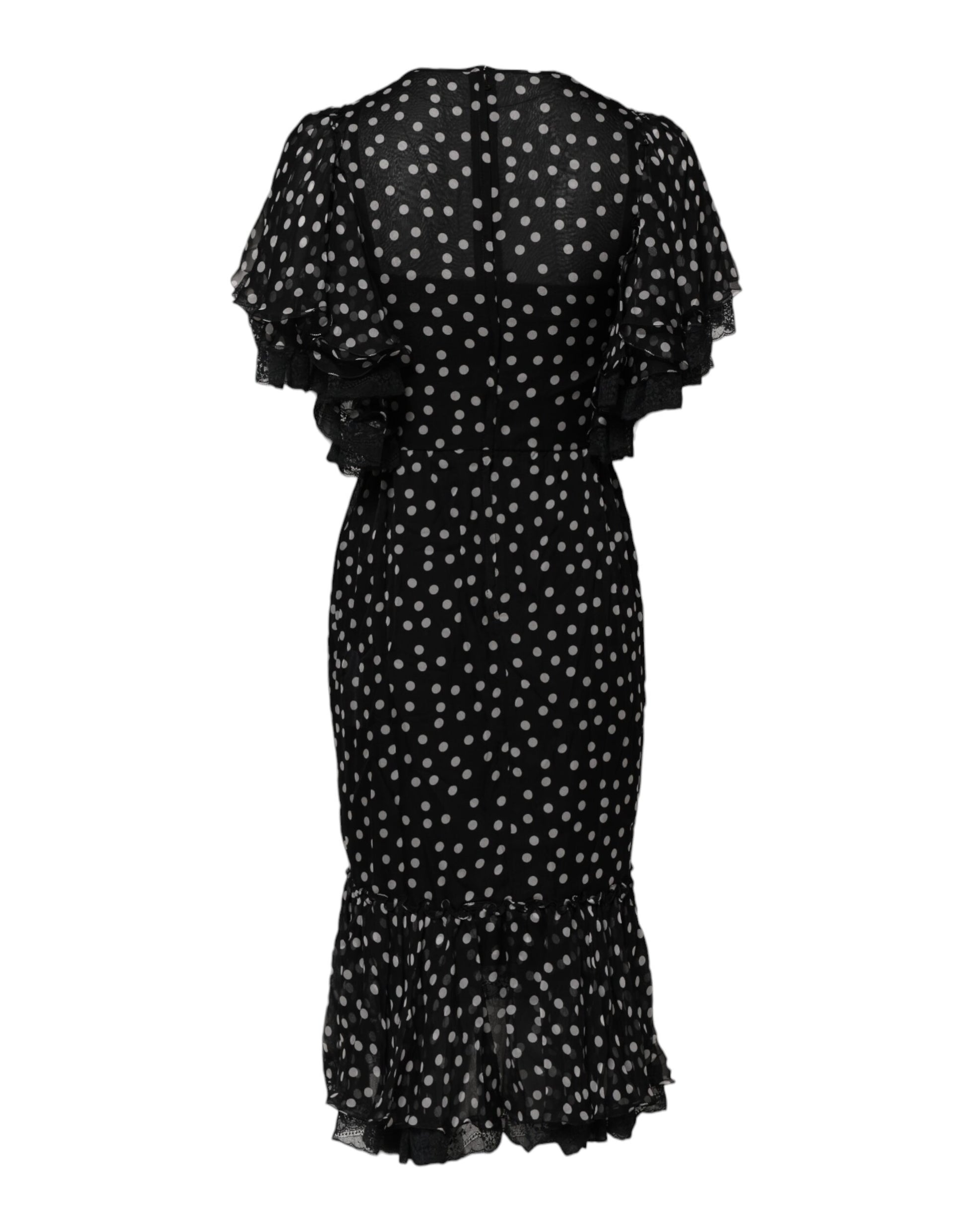 Dolce & Gabbana Black White Lace Polka Dot Chiffon Dress