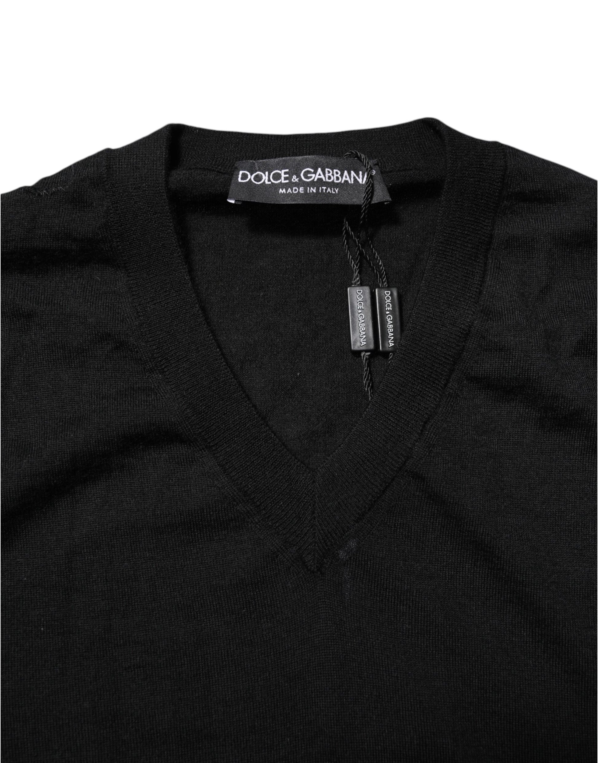 Dolce & Gabbana Black Cashmere V-Neck Long Sleeves T-shirt