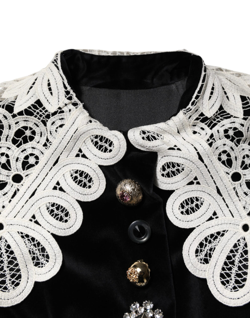 Dolce & Gabbana Black Velvet Lace Collared Embellished Dress
