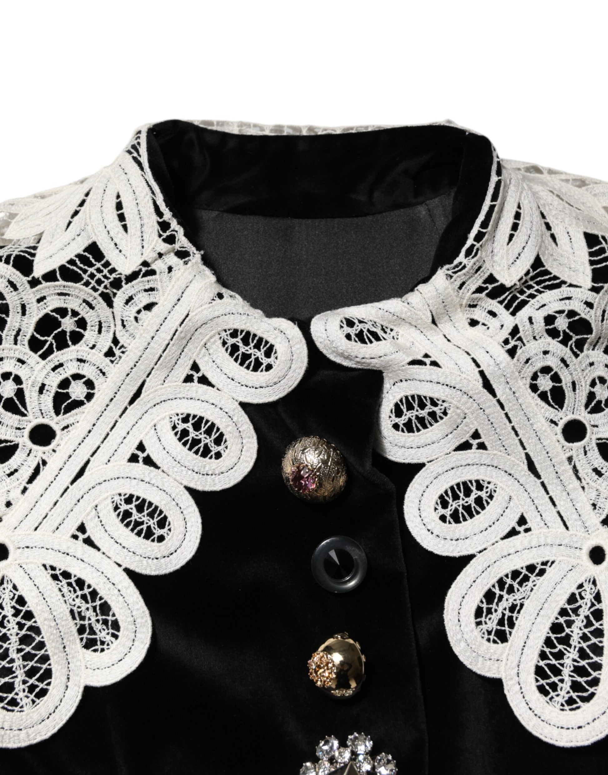 Dolce & Gabbana Black Velvet Lace Collared Embellished Dress
