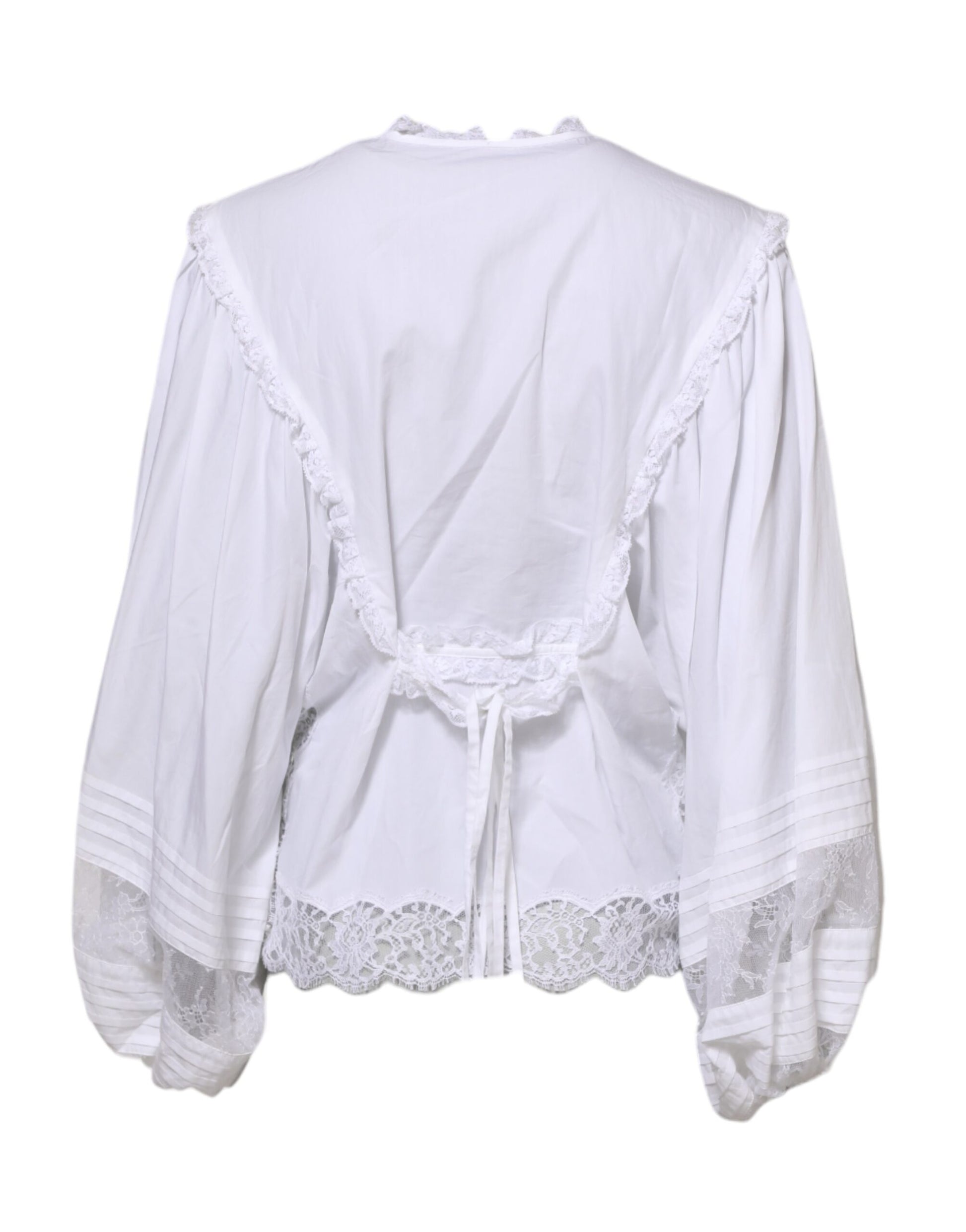 Dolce & Gabbana White Ruffled Lace Embellished Blouse Top