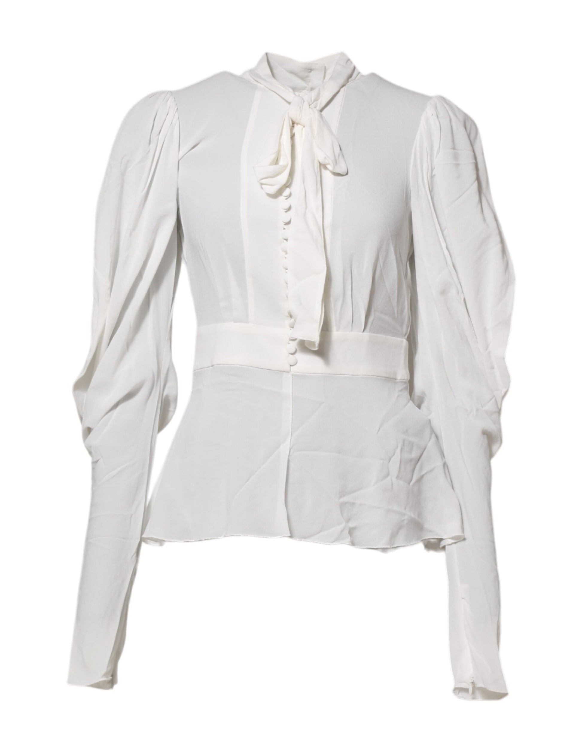 Dolce & Gabbana White Viscose Ascot Collar Long Sleeves Top