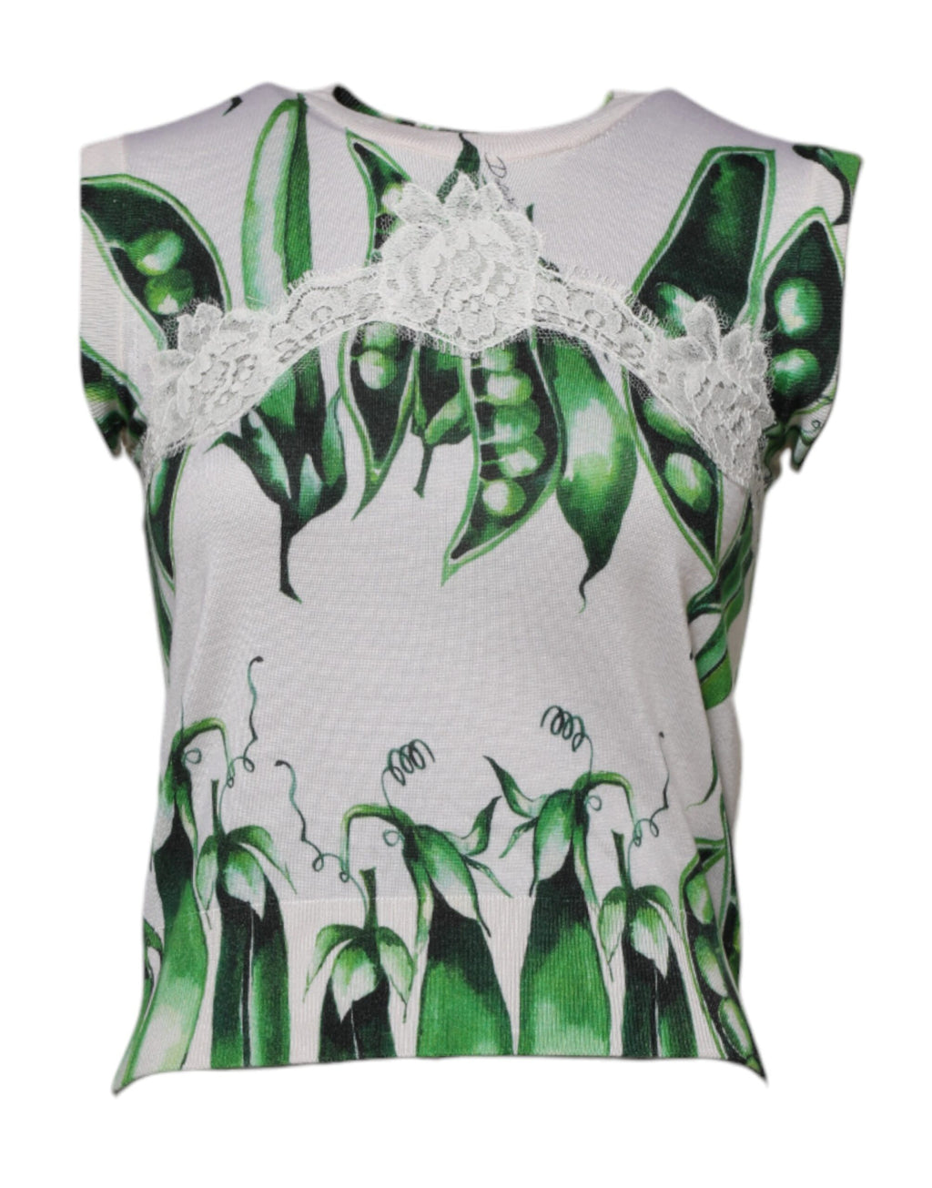 Dolce & Gabbana White Green Pea Print Sleeveless Blouse Top