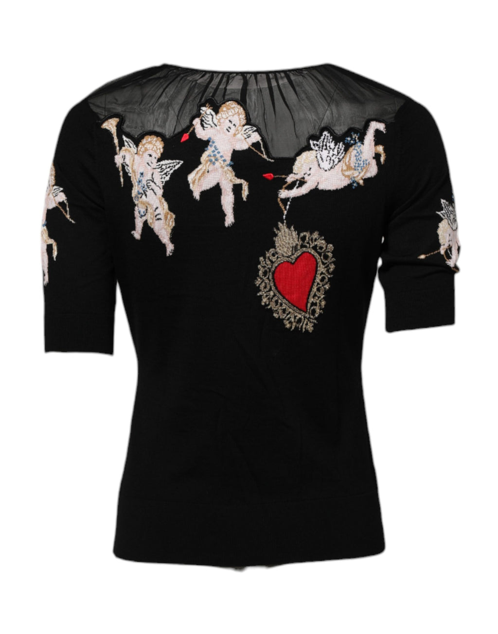 Dolce & Gabbana Black Sacred Heart Embroidered Crewneck Top