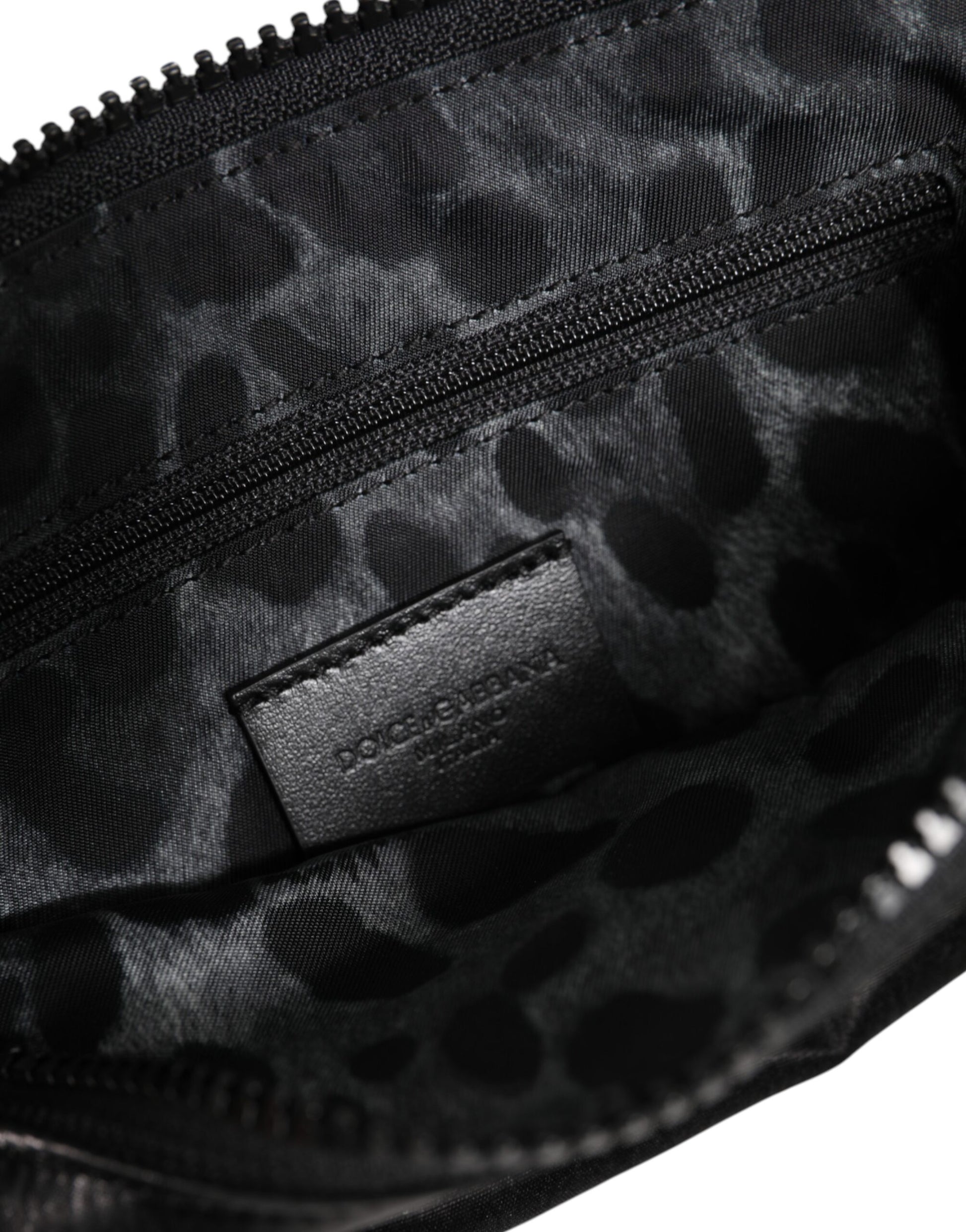 Dolce & Gabbana Black Nylon Logo Plaque Keyring Pouch Clutch Bag