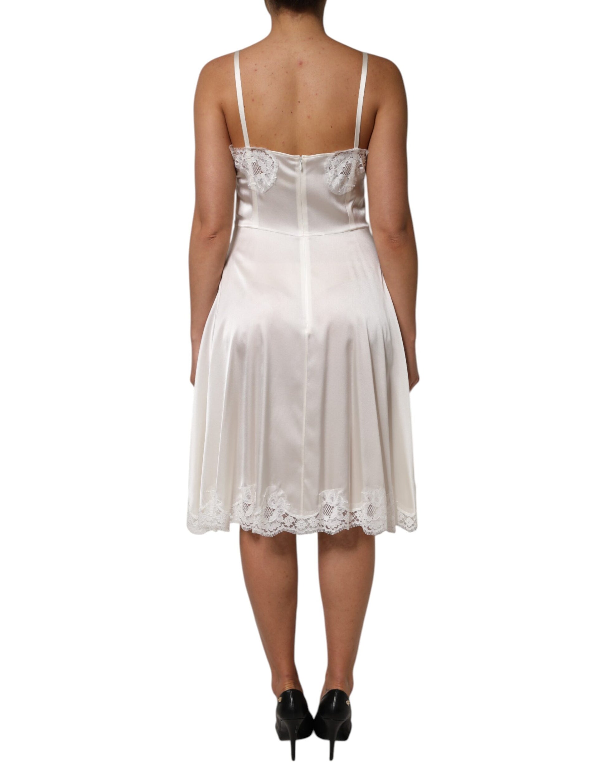Dolce & Gabbana White Lace DG Logo Silk Dress Sleepwear