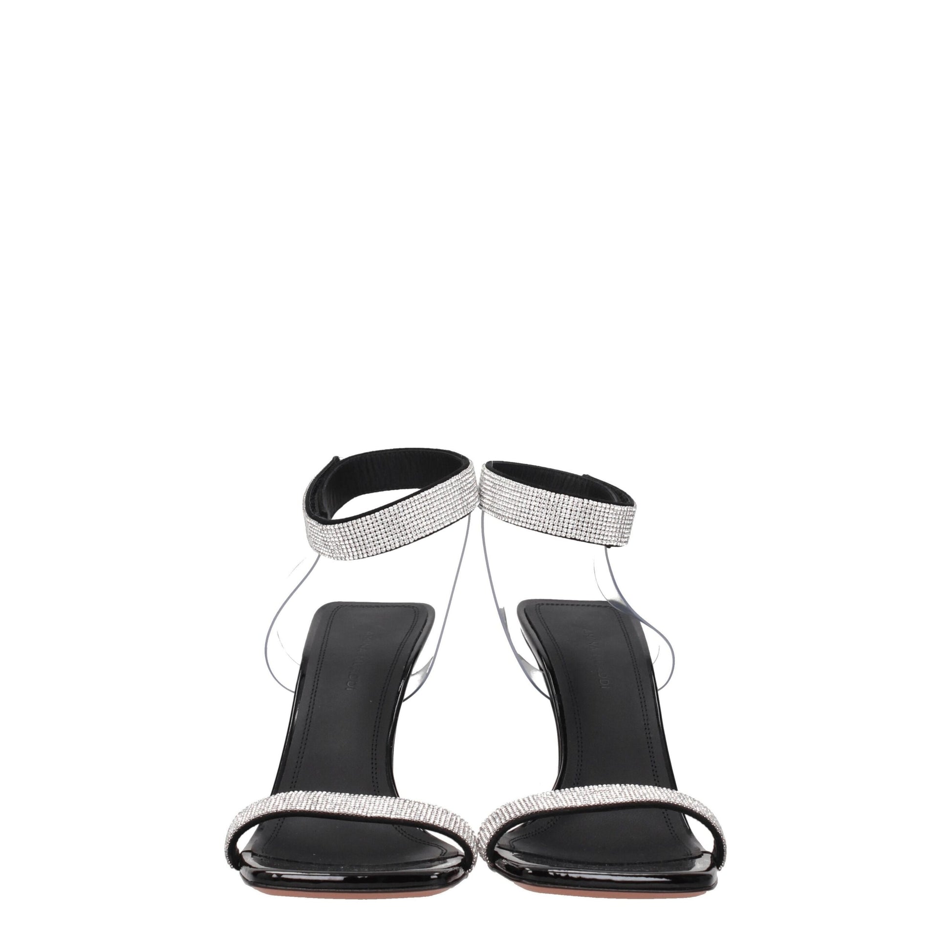 Amina Muaddi Black Crystals Stiletto Heel Sandals