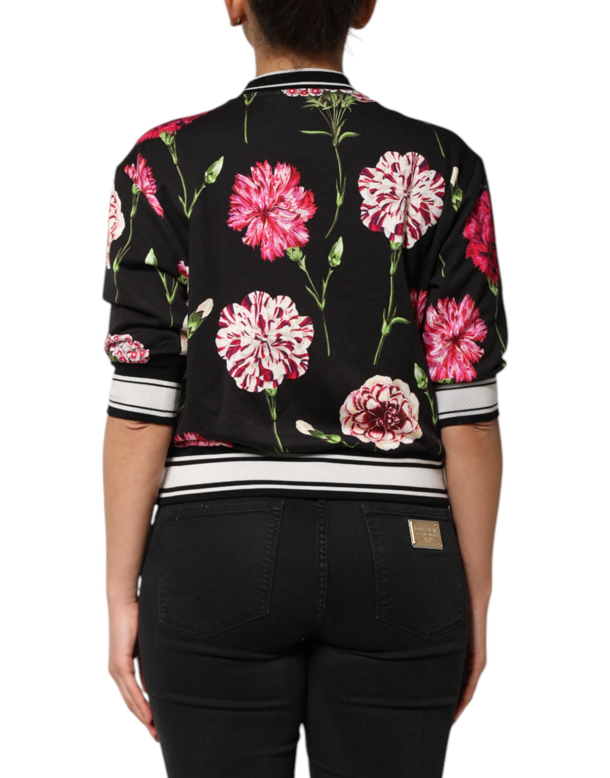 Dolce & Gabbana Black Floral Print Cotton Short Sleeves Top