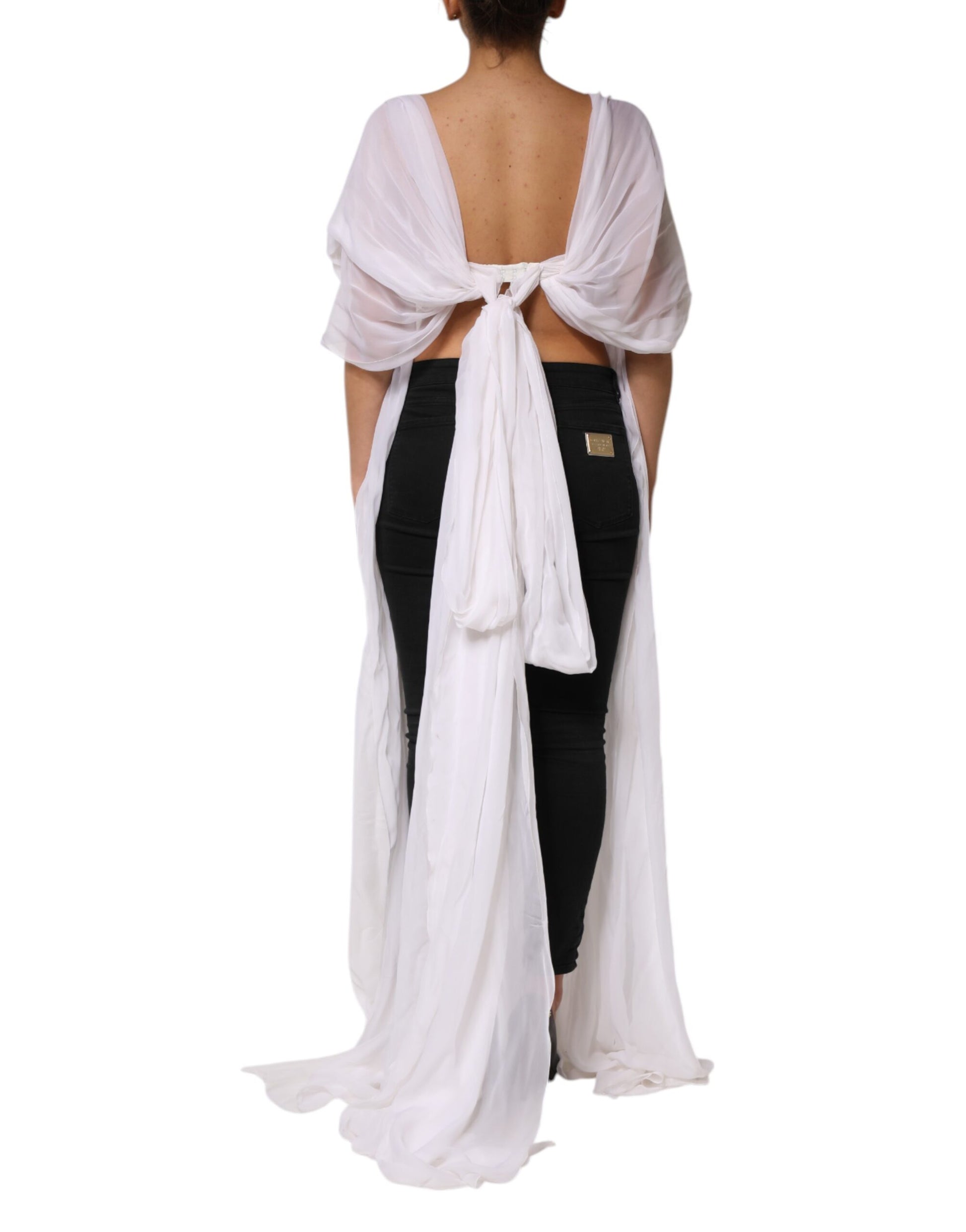 Dolce & Gabbana White Bustier Corset Cropped Chiffon Top