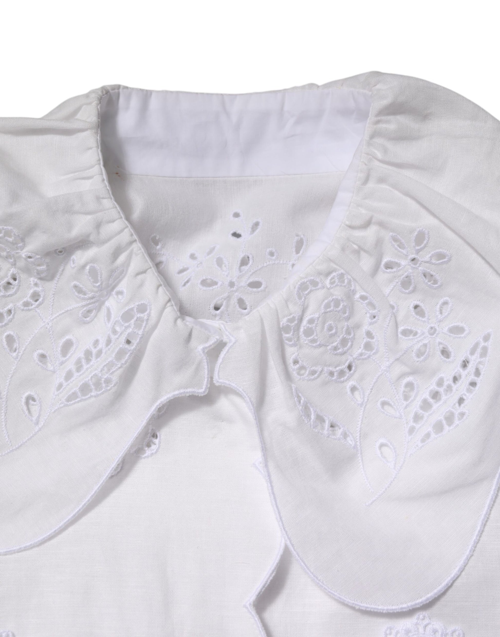 Dolce & Gabbana White Ruffled Lace Embellished Blouse Top