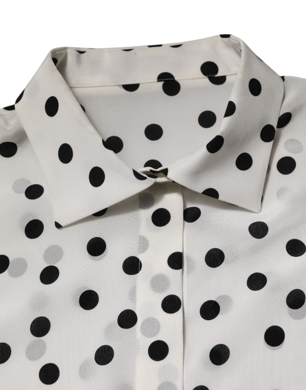 Dolce & Gabbana White Black Dotted Silk Long Sleeves Top