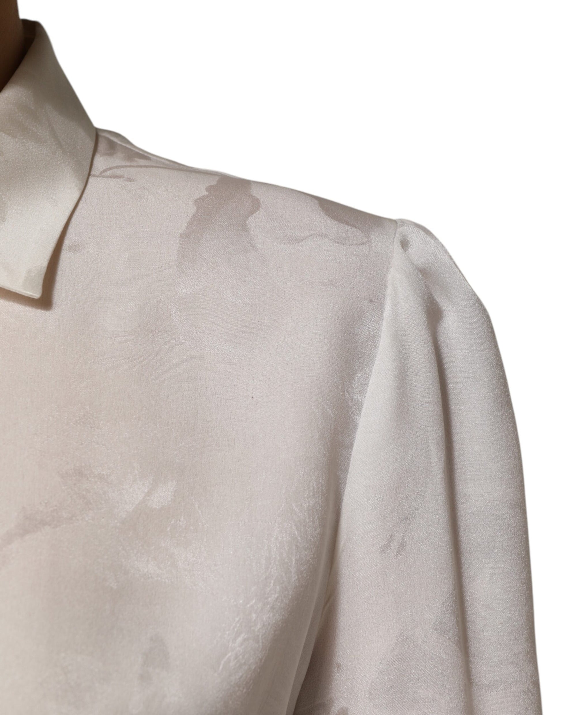 Dolce & Gabbana White Silk Long Sleeves Collared Shirt Top