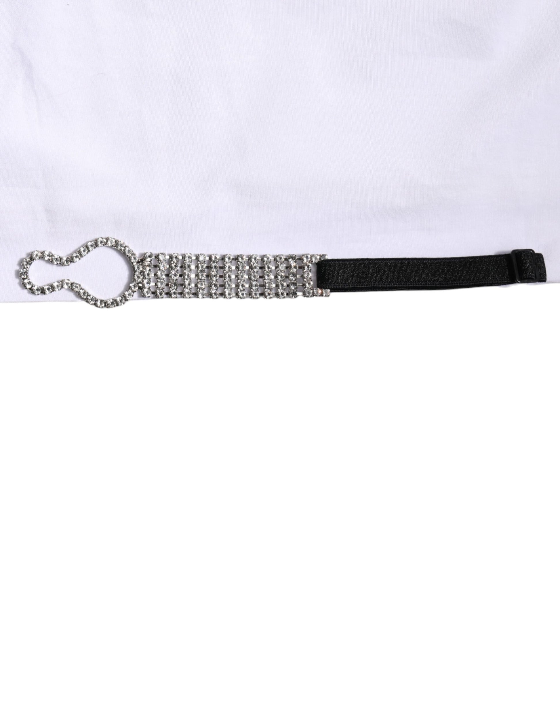 Dolce & Gabbana White Crystal Embellished Collared Shirt Top