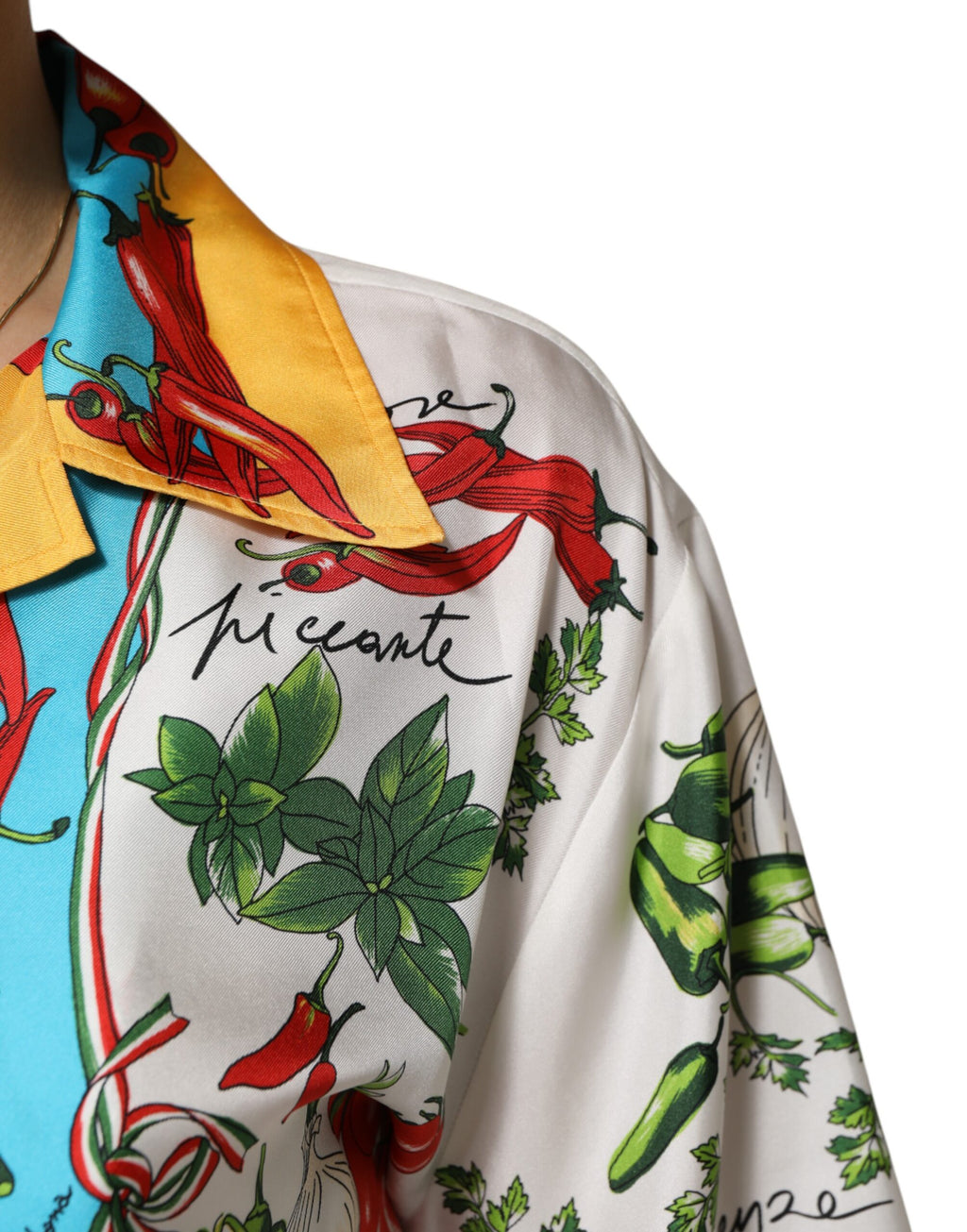 Dolce & Gabbana Multicolor Chili Silk Cropped Blouse Top