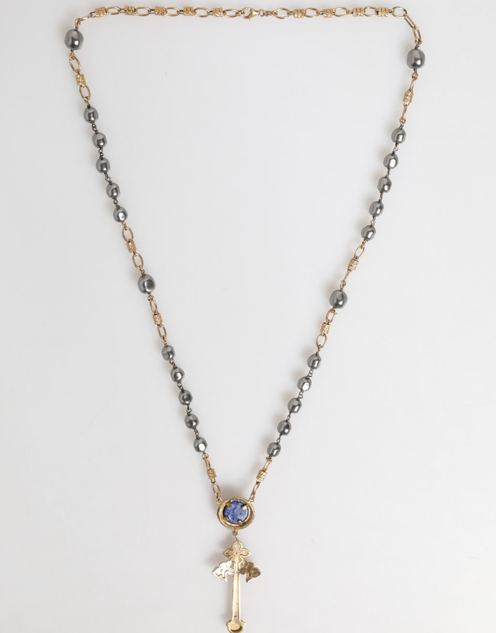 Dolce & Gabbana Gold Tone Beaded Chain Religious Cross Necklace