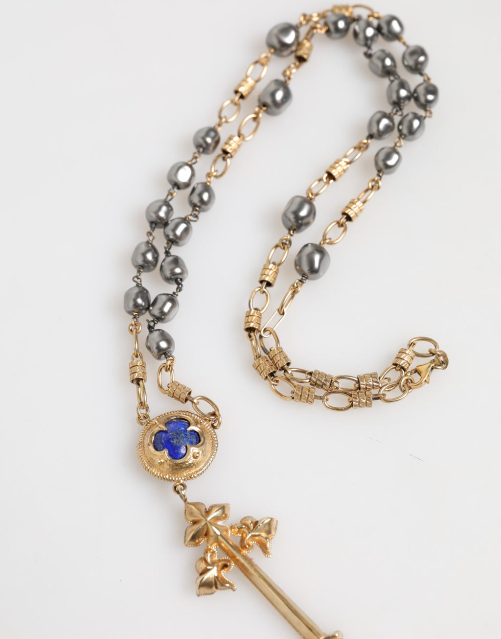 Dolce & Gabbana Gold Tone Beaded Chain Religious Cross Necklace