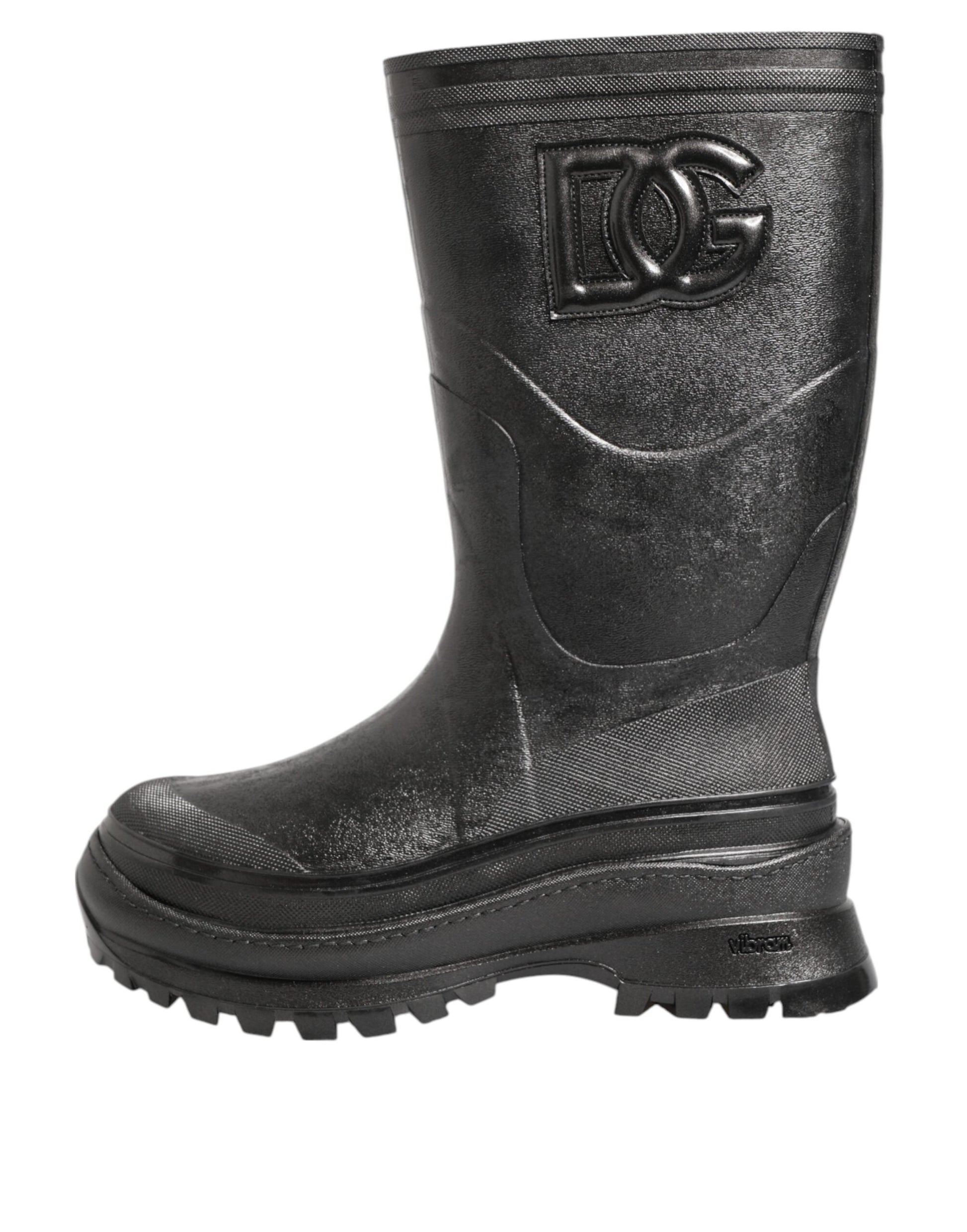 Dolce & Gabbana Metallic Black Pull On Rain Boots Men Shoes