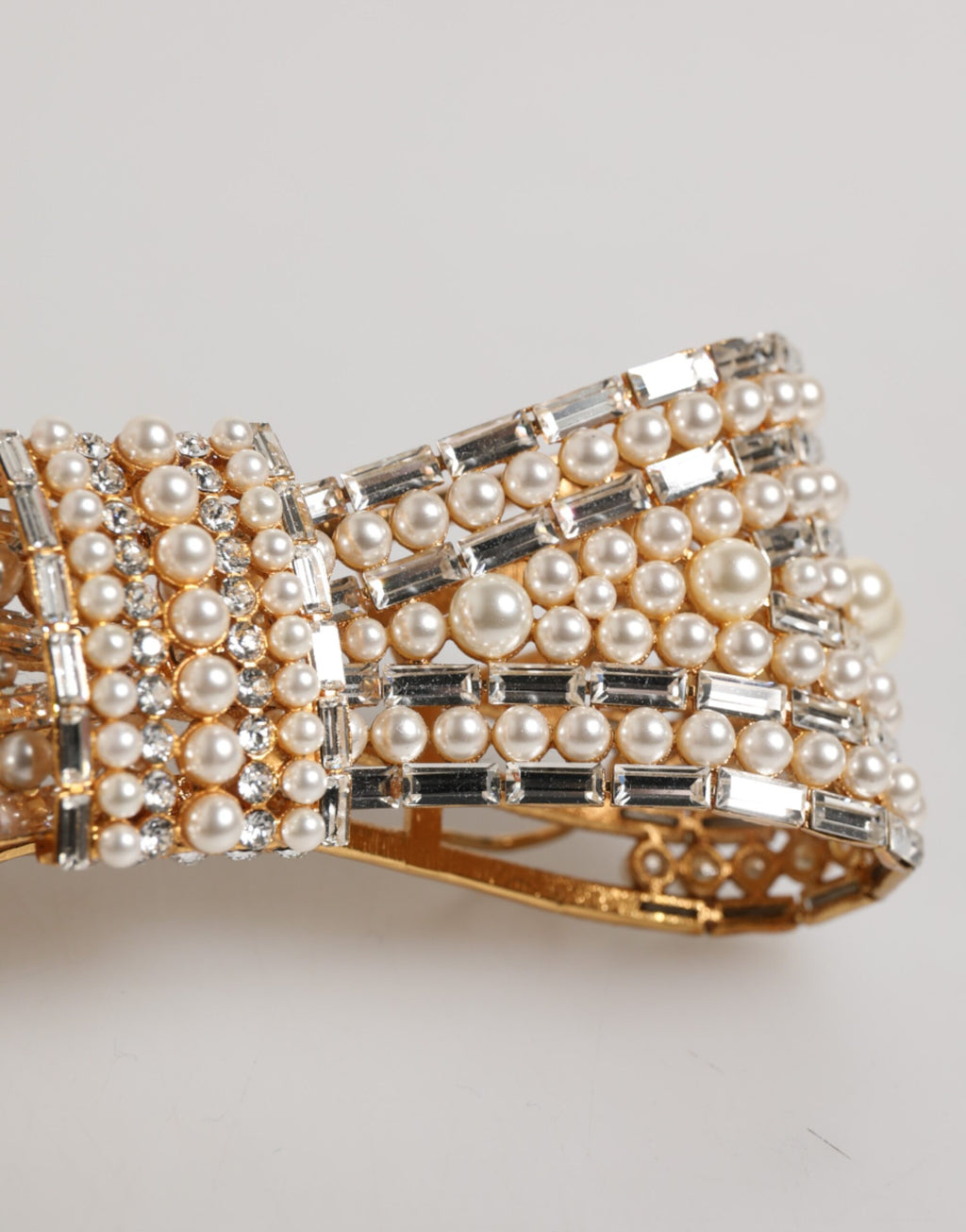 Dolce & Gabbana Gold Tone Brass Bow Crystal FauxPearl Embellished Brooch