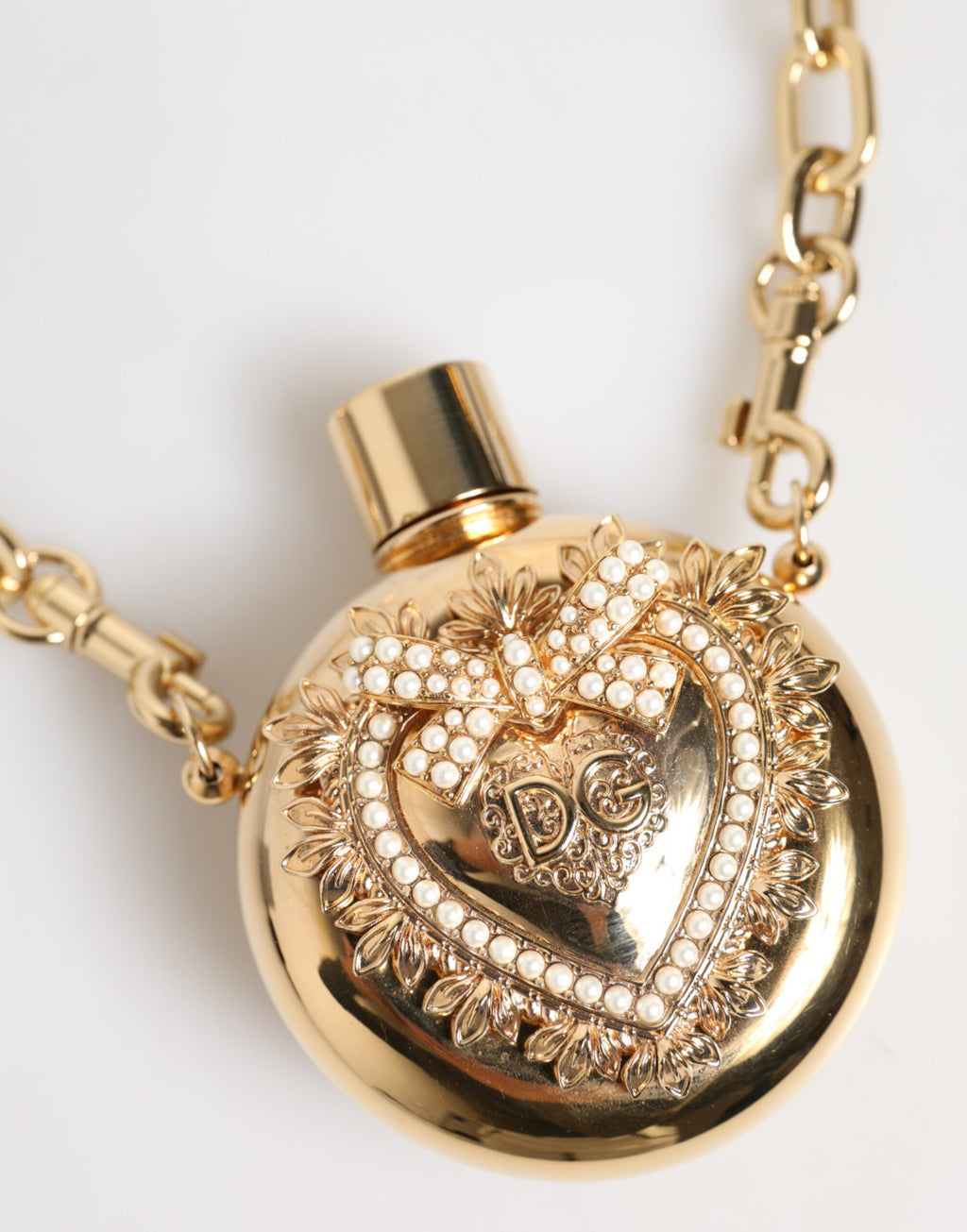 Dolce & Gabbana Gold Brass Rhinestone Devotion Charm Pendant Necklace