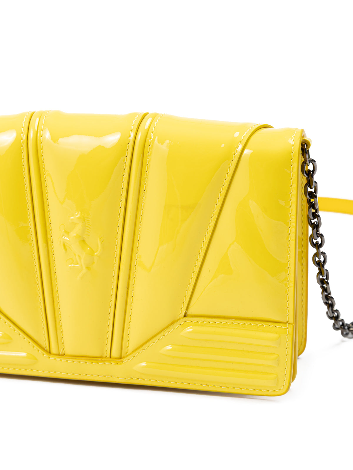 Ferrari Yellow GT patent leather bag with chain