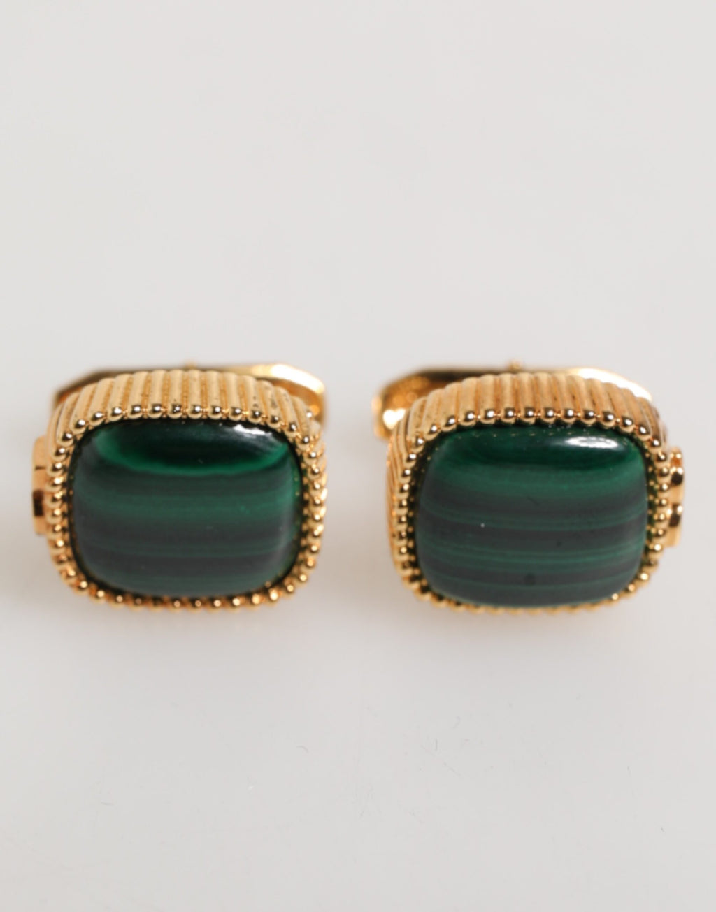 Dolce & Gabbana Gold Malachite Green Stone Square Men's Accessory Cufflink