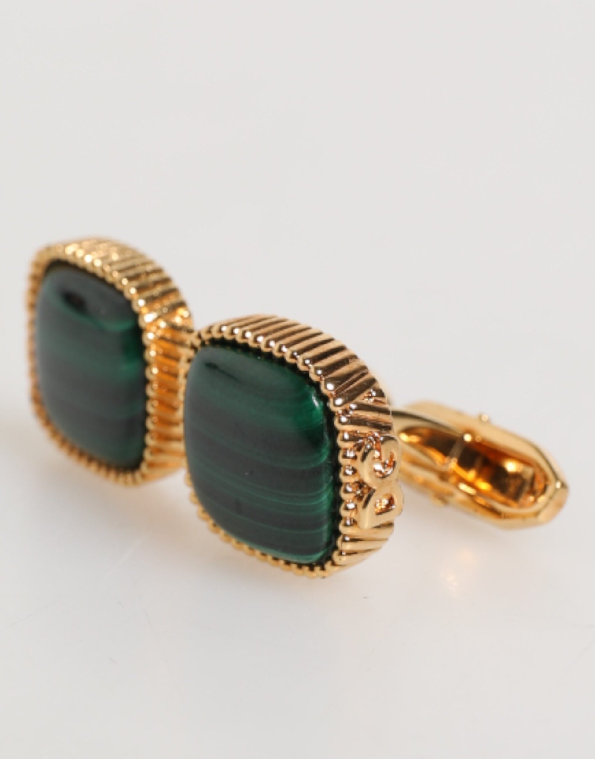 Dolce & Gabbana Gold Malachite Green Stone Square Men's Accessory Cufflink