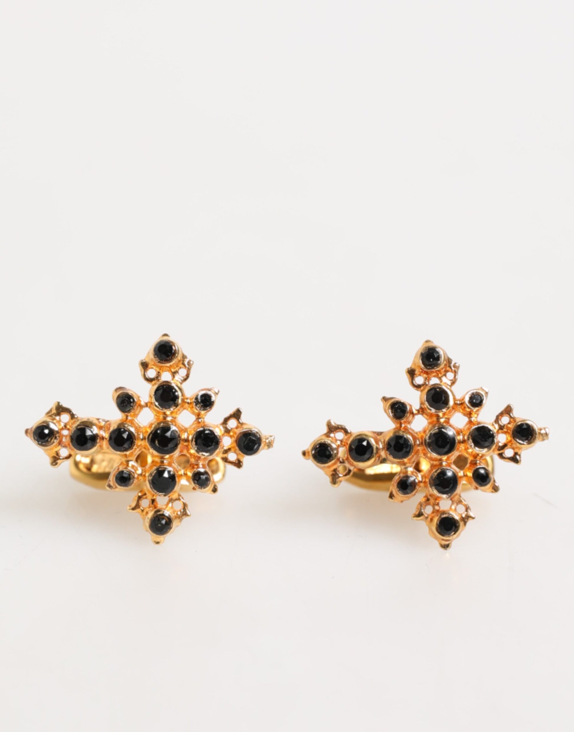 Dolce & Gabbana Gold Tone Brass Cross Crystal Men Accessory Cufflink