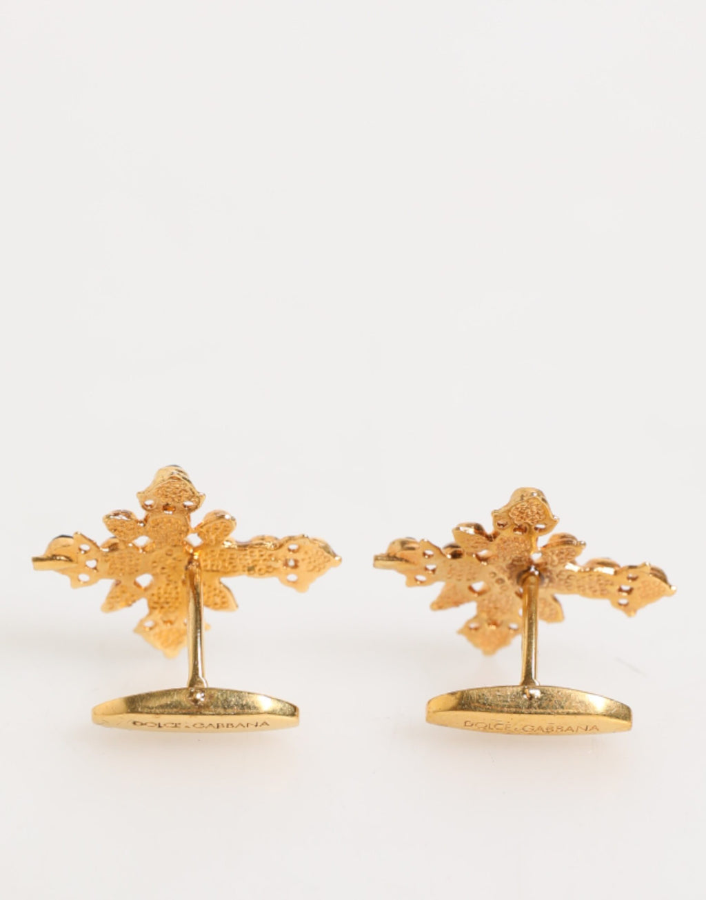 Dolce & Gabbana Gold Tone Brass Cross Crystal Men Accessory Cufflink