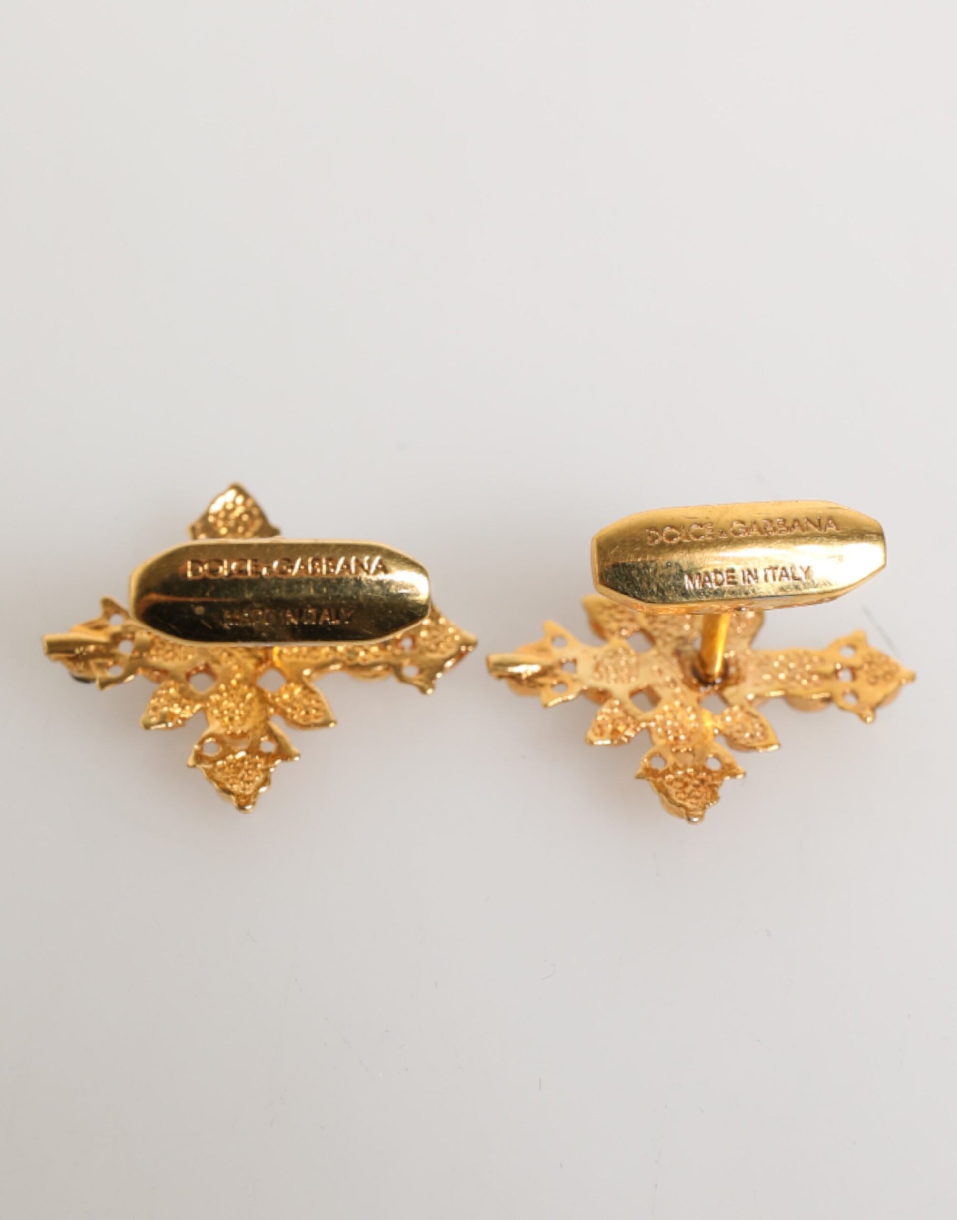 Dolce & Gabbana Gold Tone Brass Cross Crystal Men Accessory Cufflink