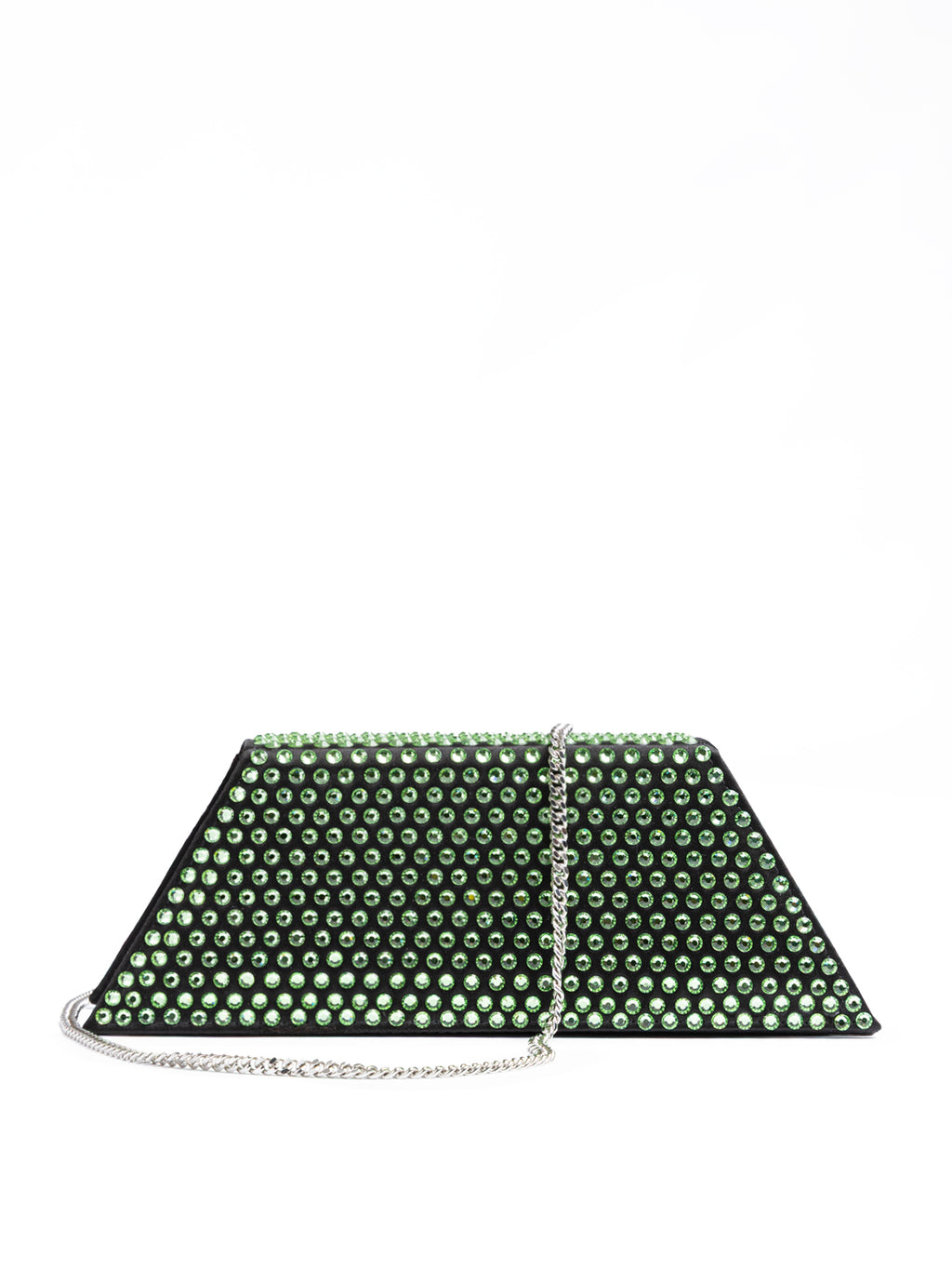 Amina Muaddi Mini Black Satin And Green Crystals Shoulder Bag