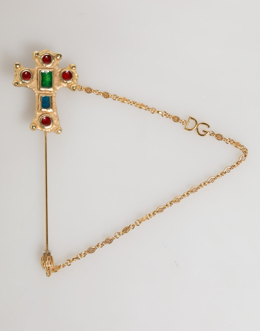 Dolce & Gabbana Lapel Pin Cross Logo Gold Chain Mens Accessories Brooch