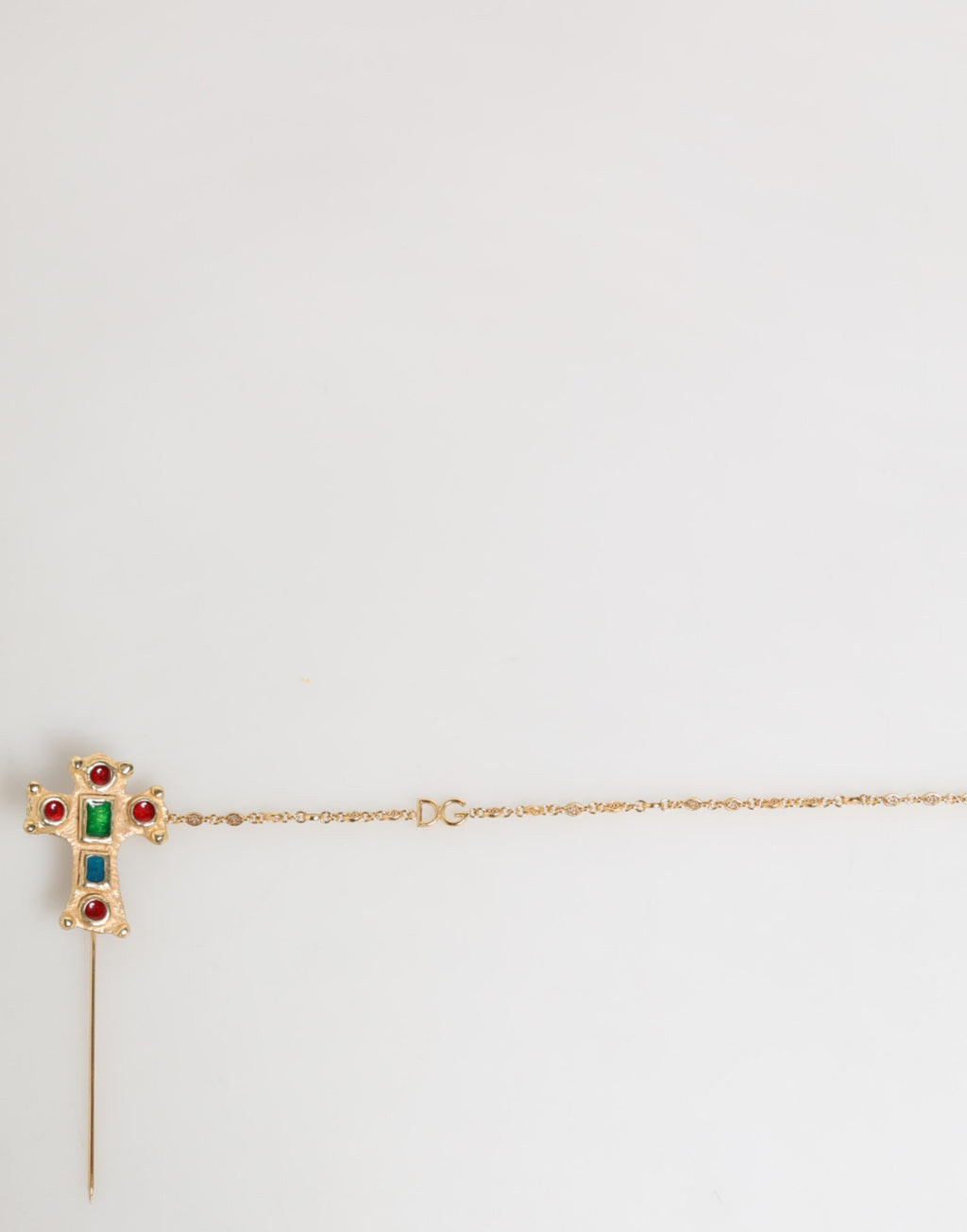 Dolce & Gabbana Lapel Pin Cross Logo Gold Chain Mens Accessories Brooch