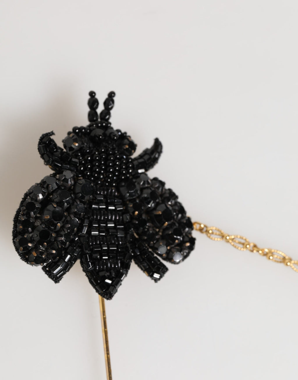 Dolce & Gabbana Lapel Pin Gold Brass Black Crystal Bee Accessories Brooch