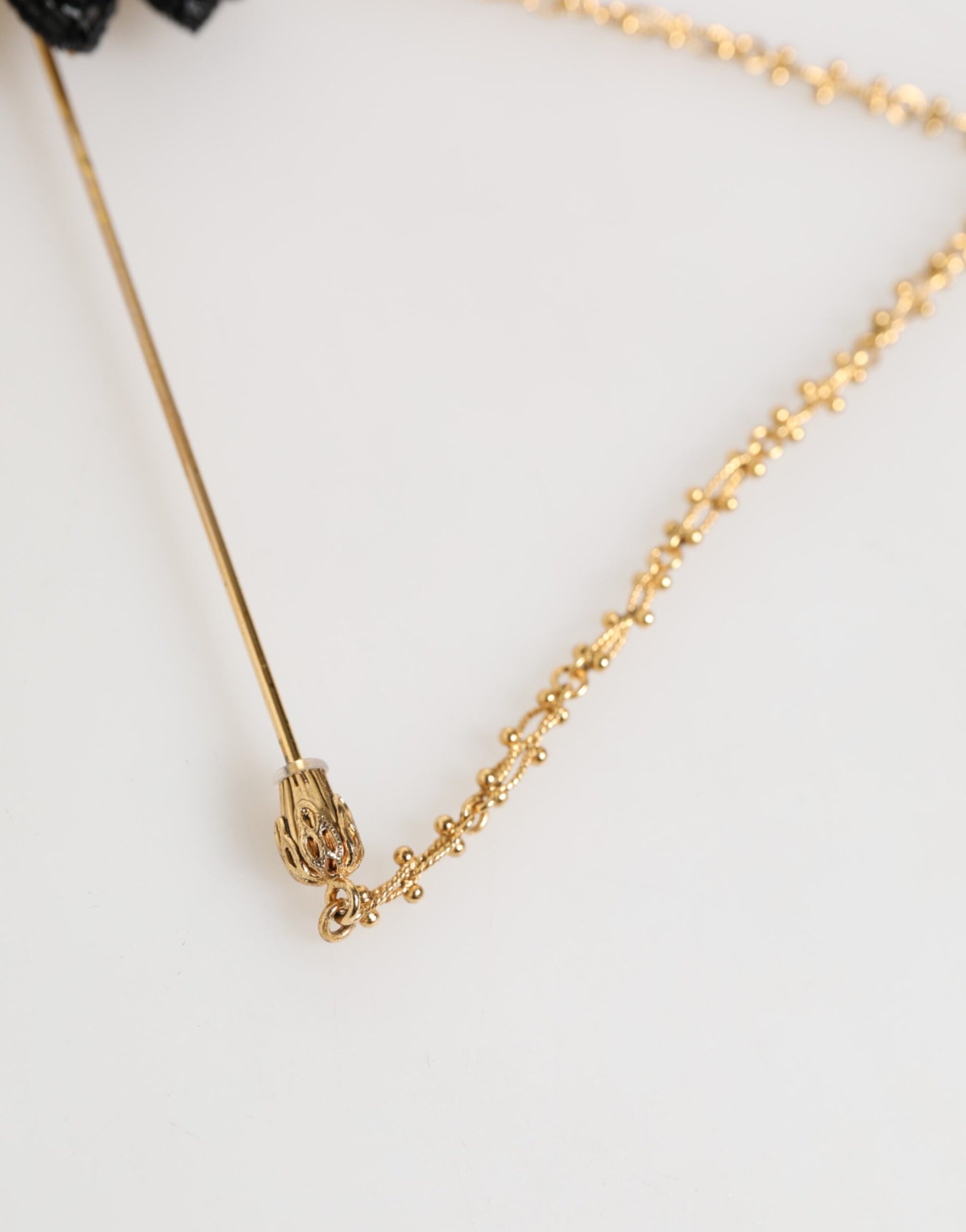 Dolce & Gabbana Lapel Pin Gold Brass Black Crystal Bee Accessories Brooch