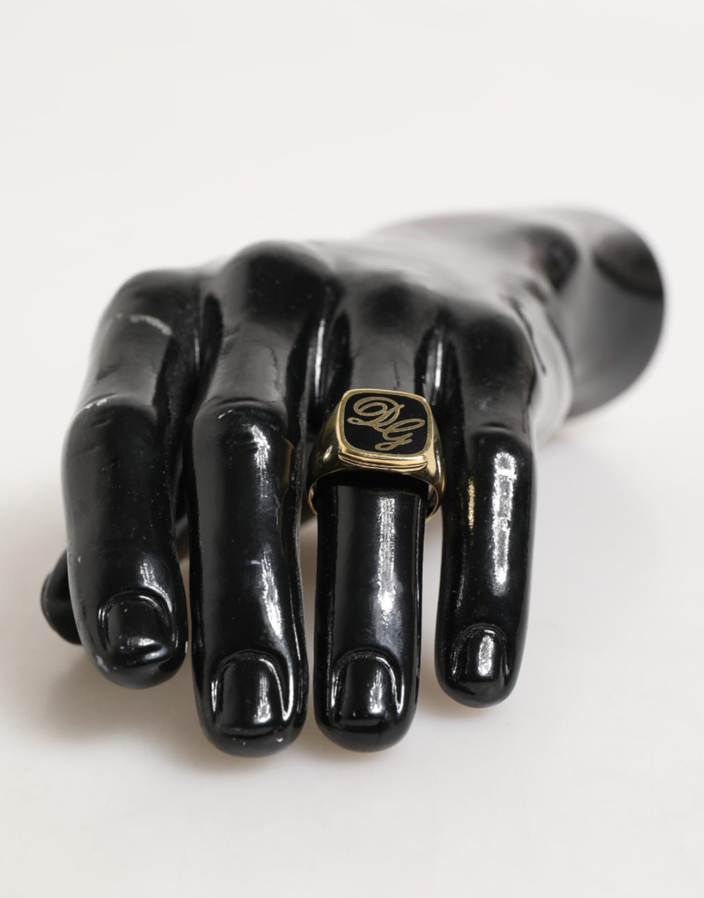 Dolce & Gabbana Gold Tone Enamel Brass Signet DG Logo Adjustable Ring