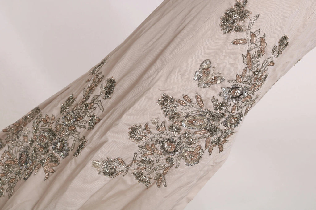 Dolce & Gabbana Beige Sequined Flower Flare Ball Gown Dress