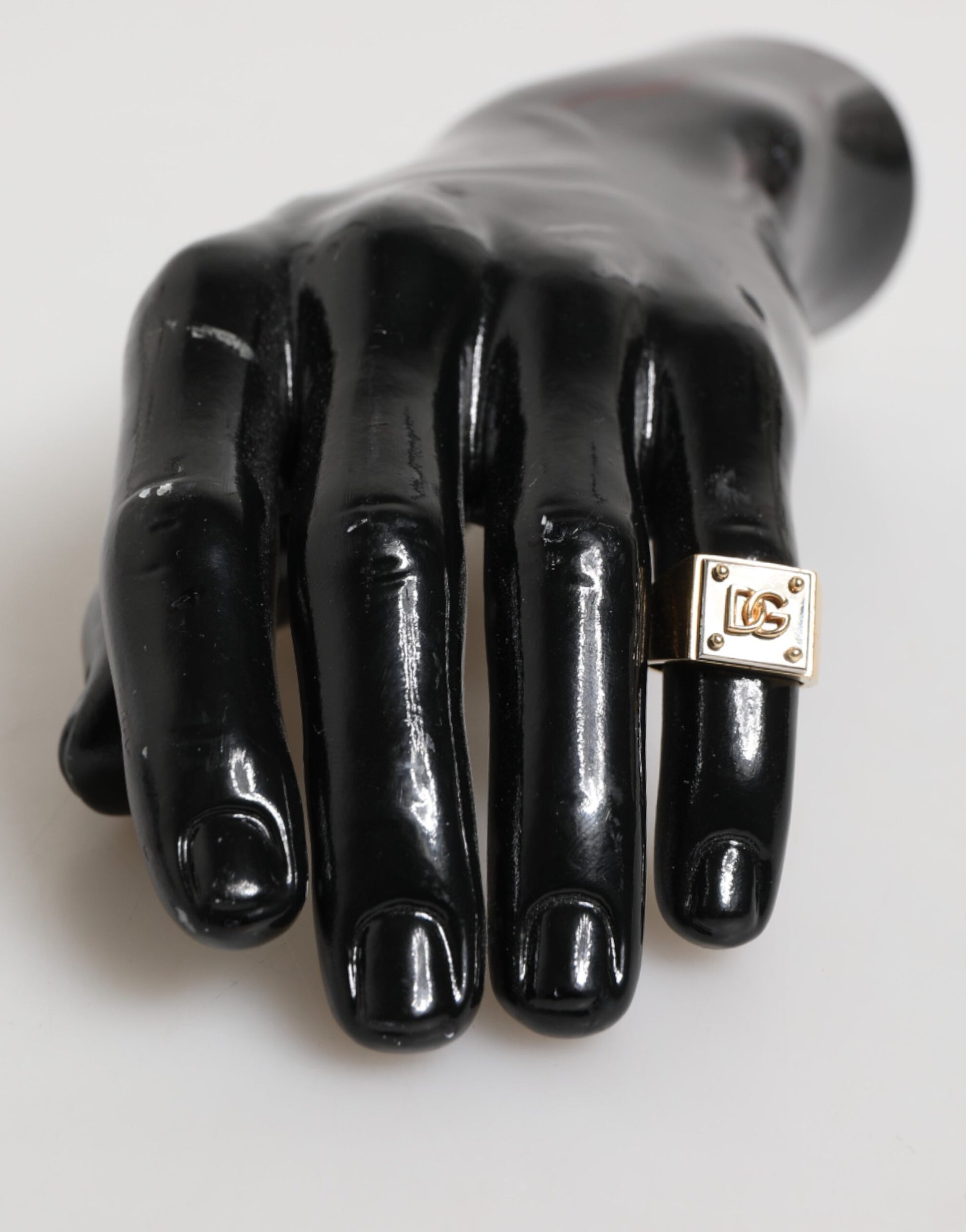 Dolce & Gabbana Gold Tone Brass Signet Square DG Logo Plaque Men Ring