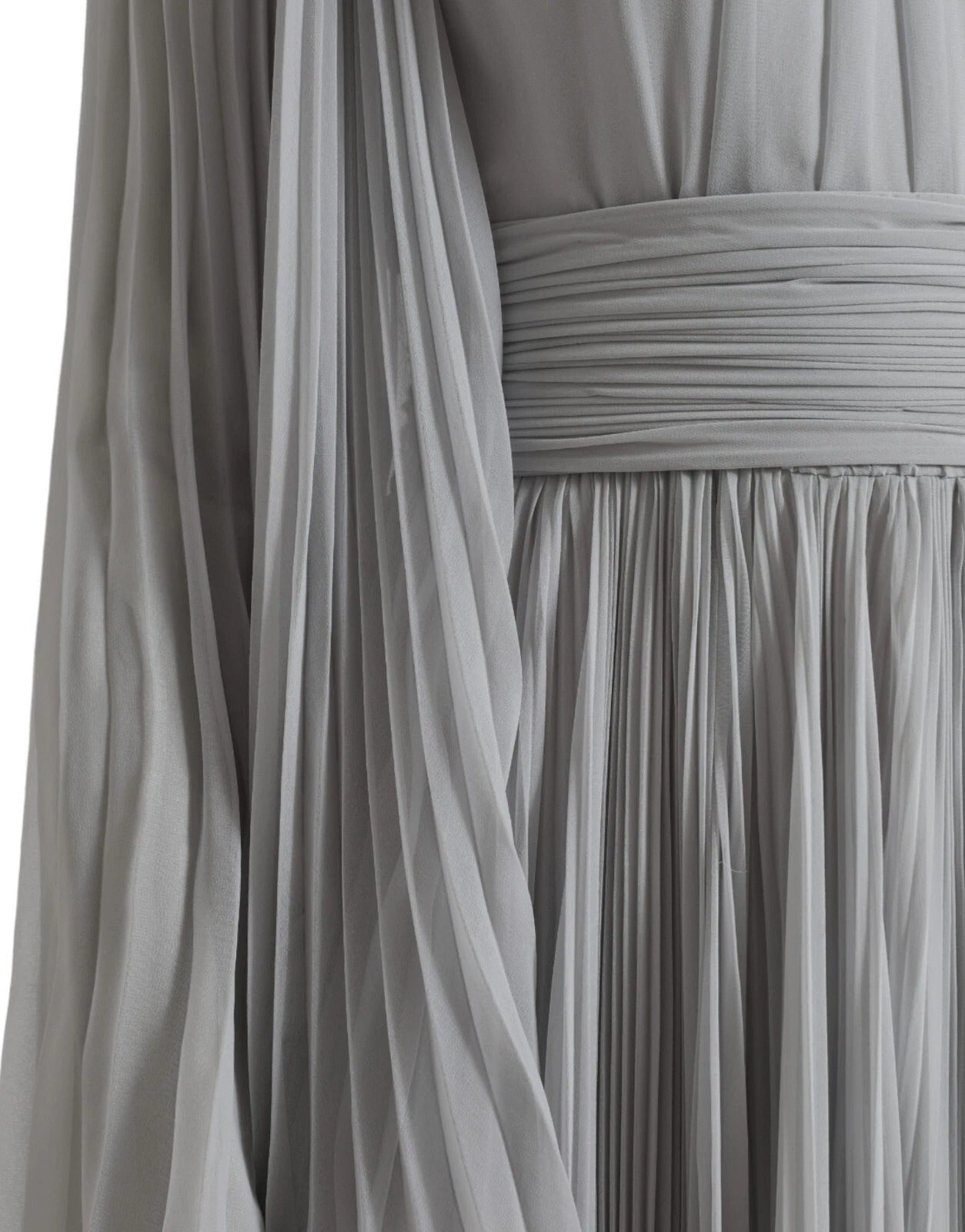 Dolce & Gabbana Light Grey Polyester Pleated Long Maxi Dress