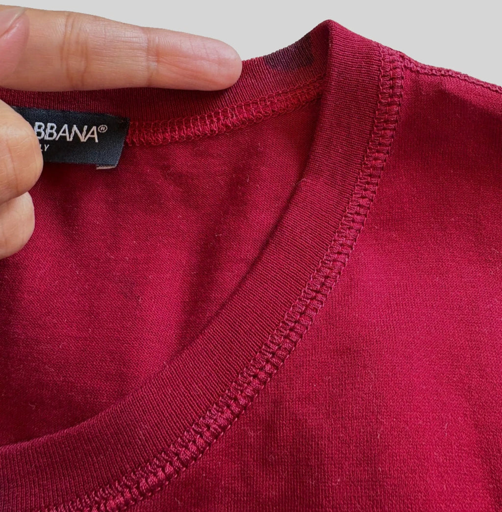 Dolce & Gabbana Red Logo Tape Cotton Crew Neck T-shirt