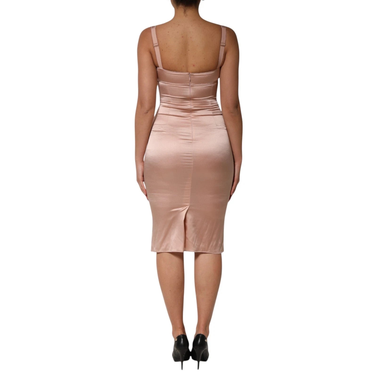 Dolce & Gabbana Blush Pink Silk Satin Bustier Midi Bodycon Dress