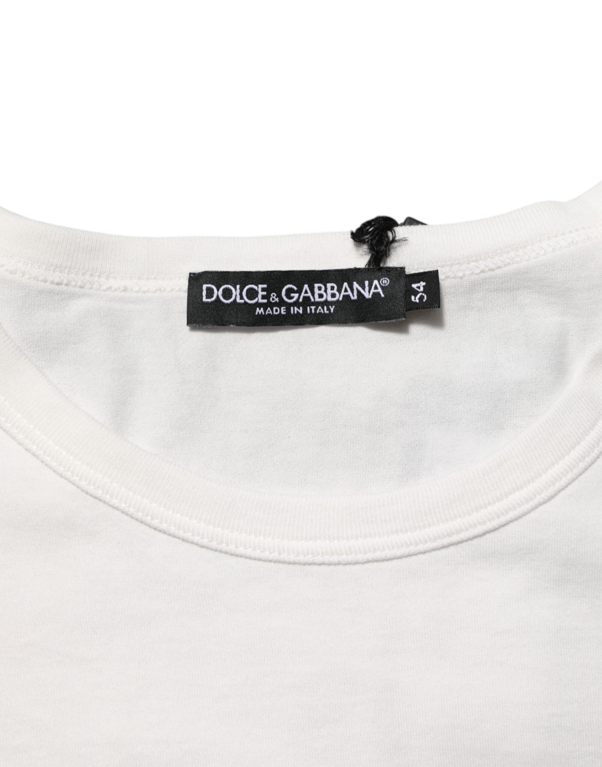 Dolce & Gabbana White Cotton DG Crown Embossed Men T-shirt